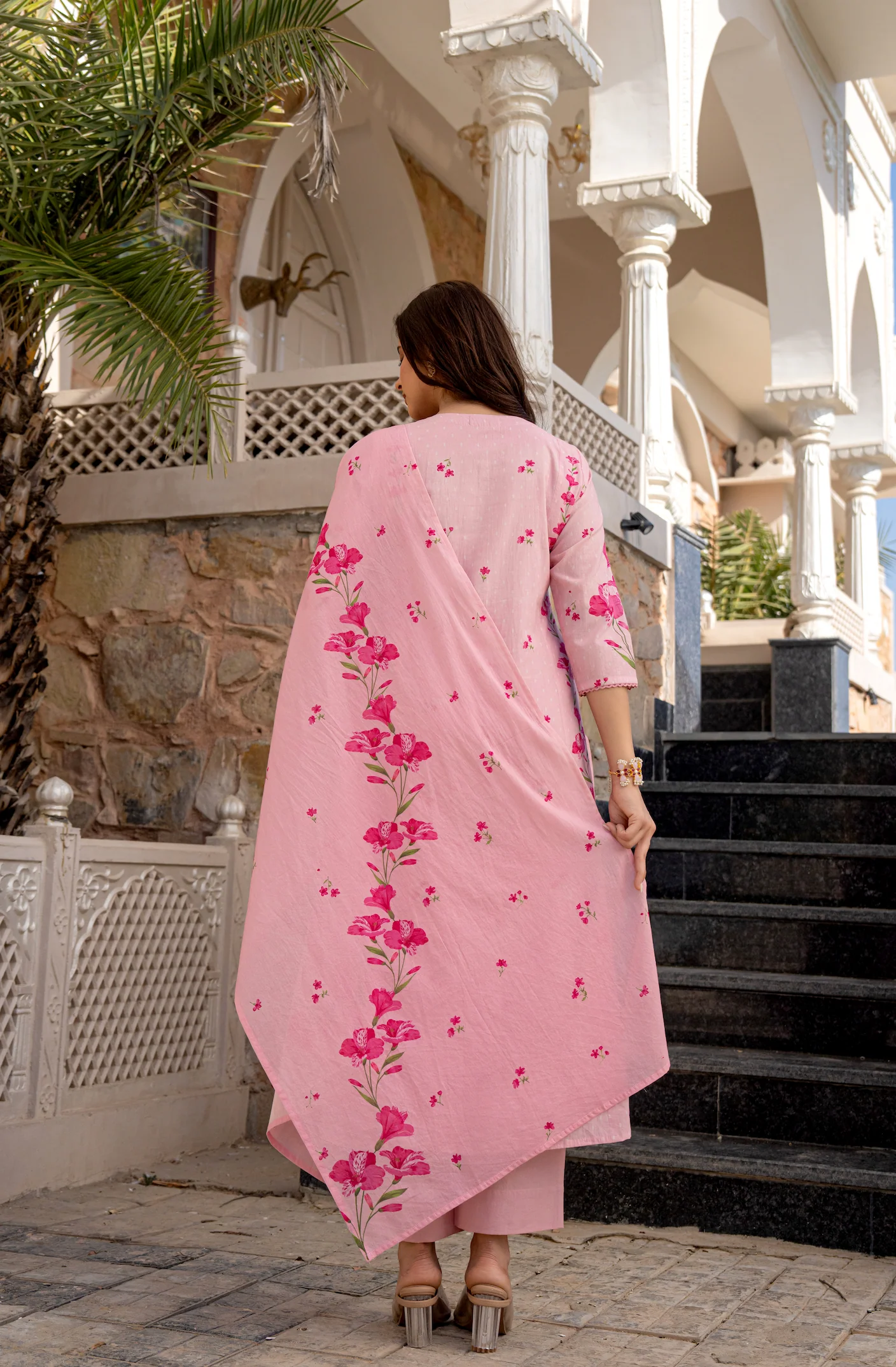 Pink Chanderi Butti Kurta Pant Set Printed
