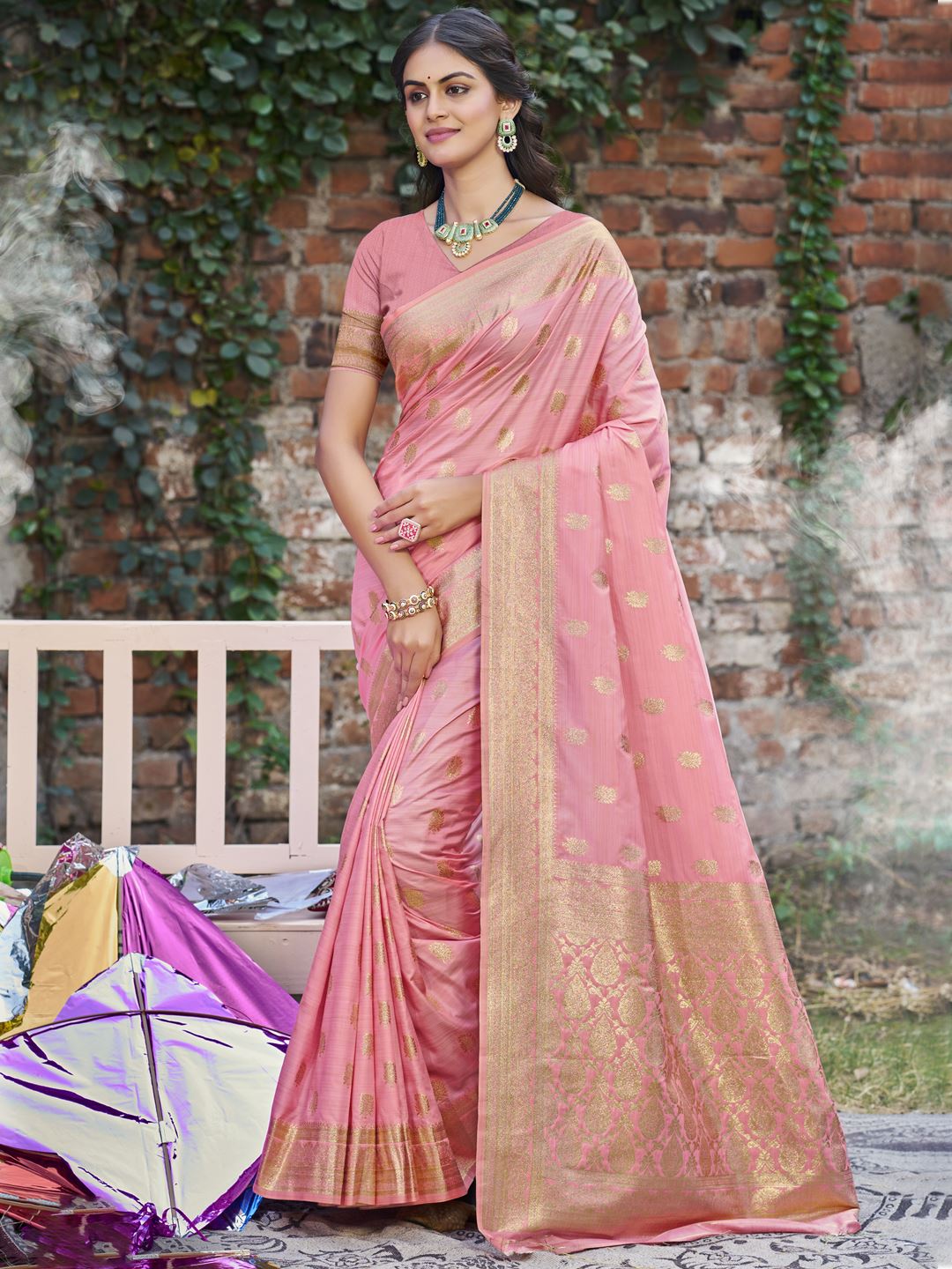 Pink Colour Woven Silk Saree