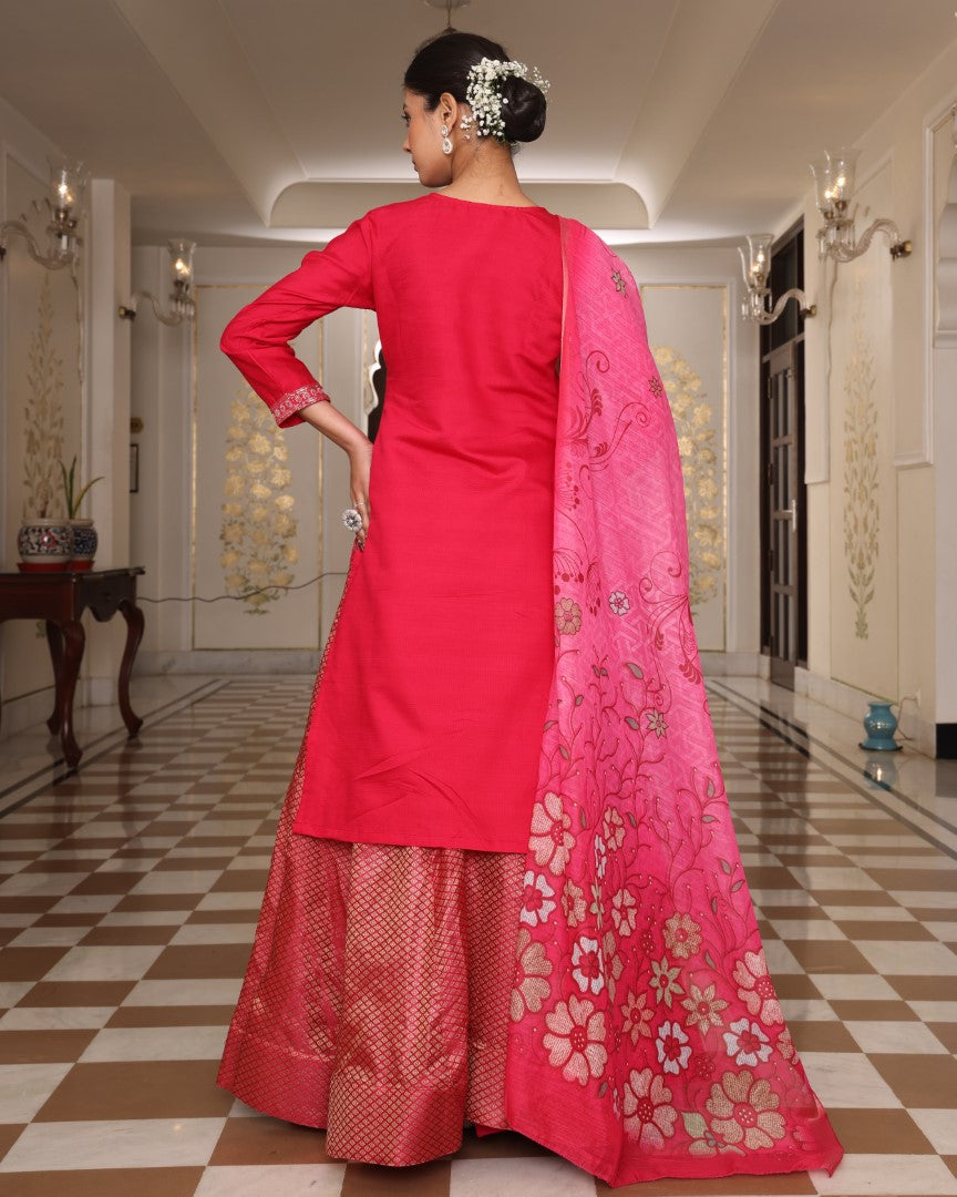 Pink Cotton Silk Designer Suit Set With Artisan Embroidery