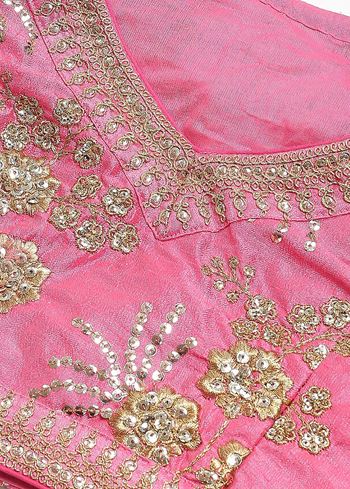 Pink Embroidery Thai Silk Bridal Lehenga Choli