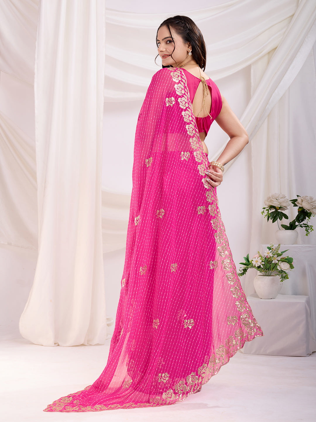 Pink Georgette Sequins Designer Bollywood Saree