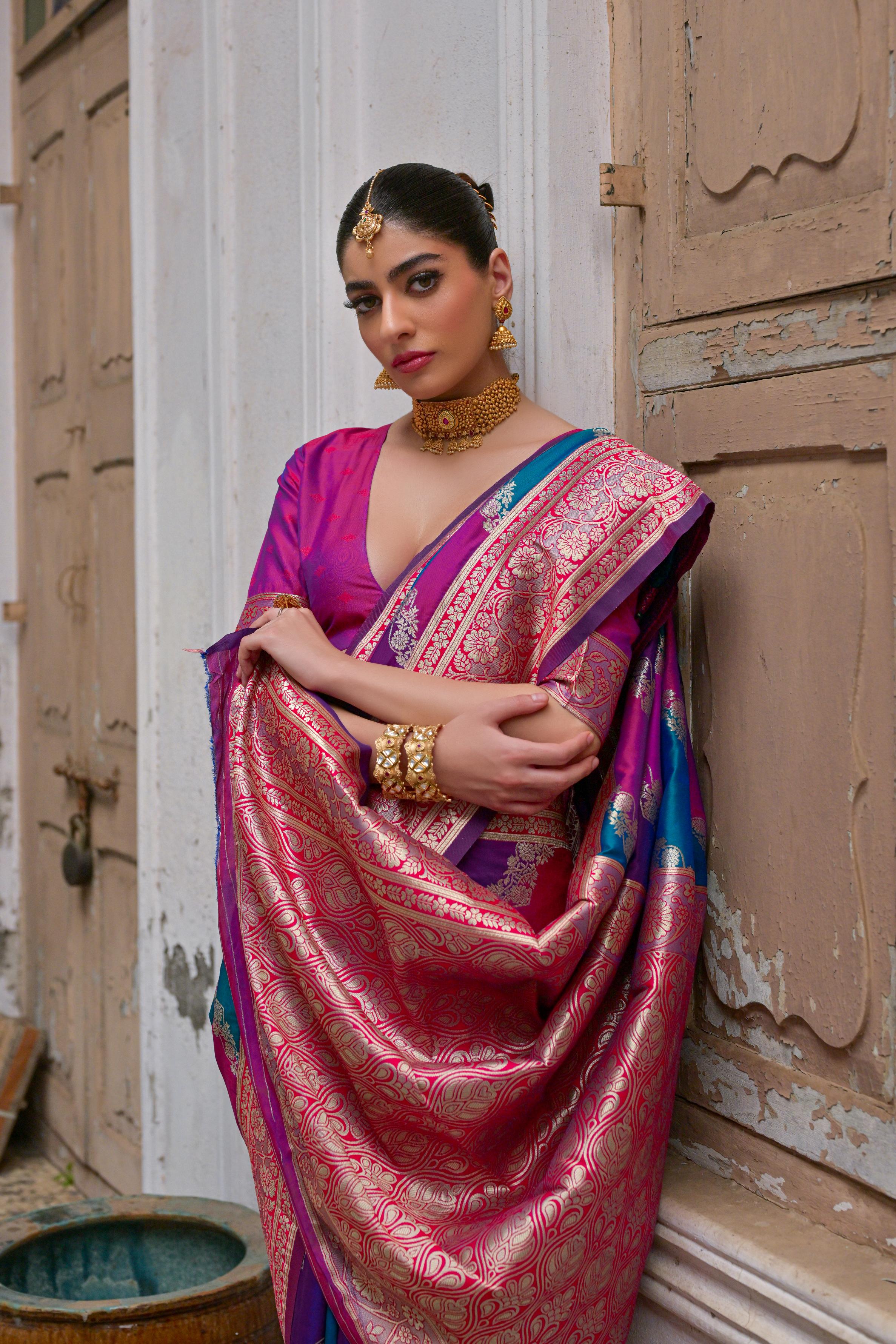 Pink Handloom Woven Kadwa Style Designer Banarasi Silk Saree