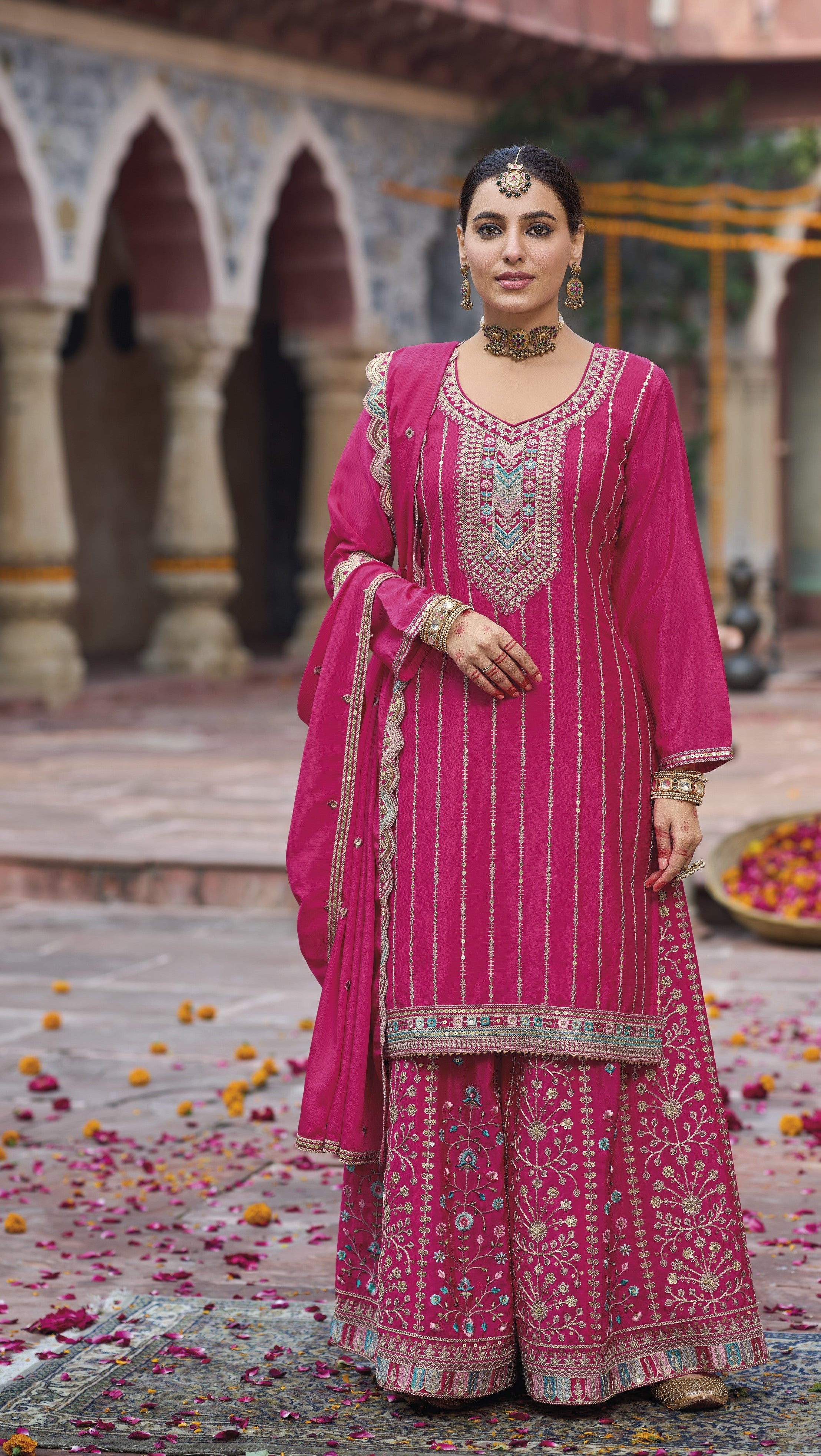 Pink Heavy Designer Suit With Heavy Embroidery Work