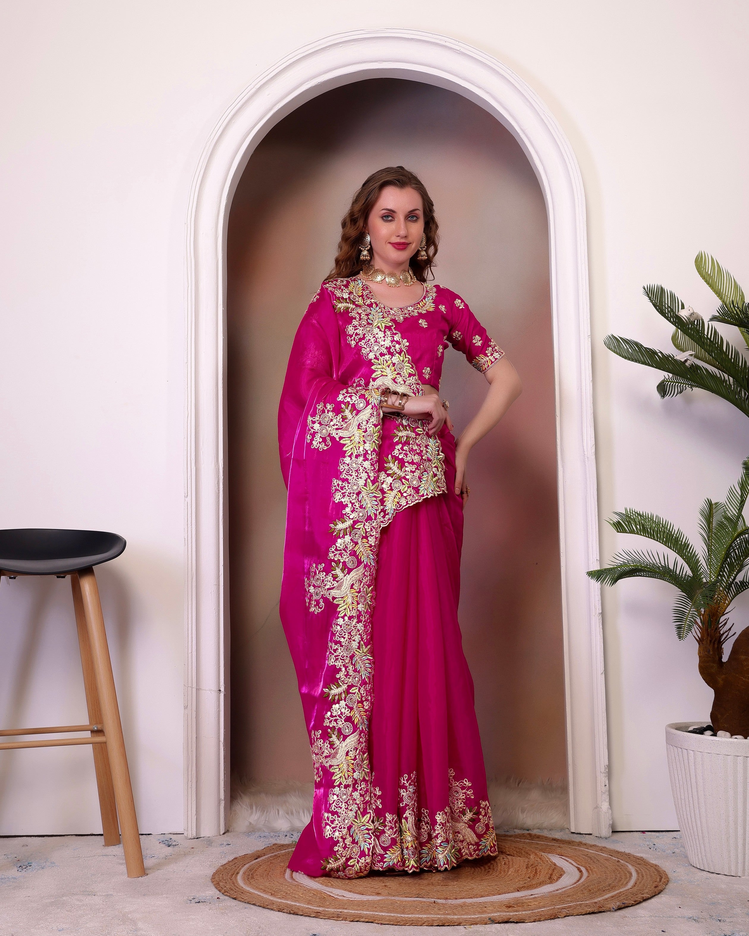 Pink Jimmy Choo Heavy Sequins Work Partywear Saree