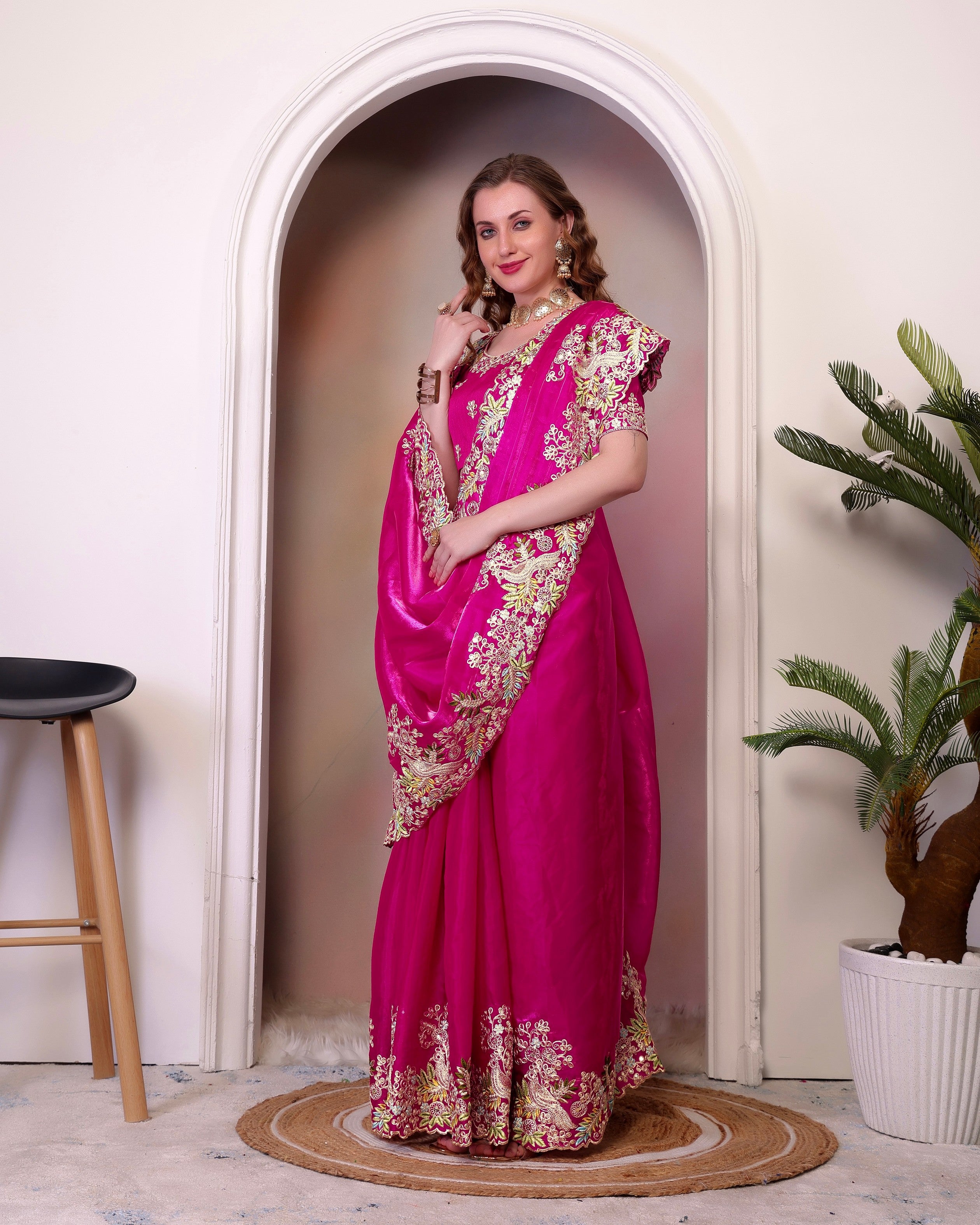 Pink Jimmy Choo Heavy Sequins Work Partywear Saree