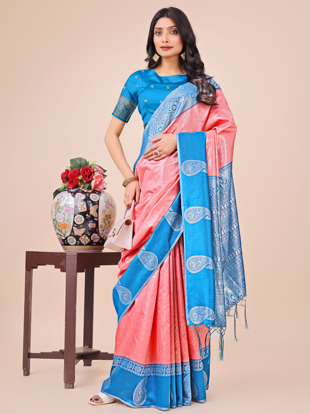 Pink Lichi Silk Woven Designer Festive Graceful Saree