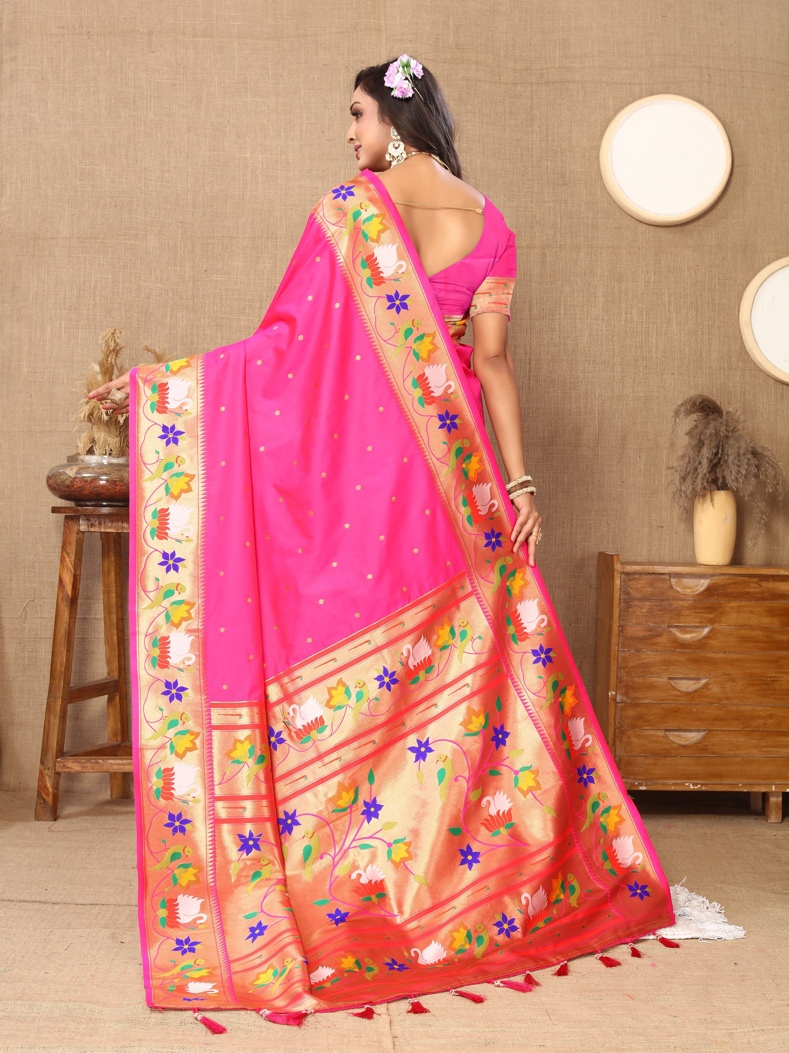 Pink Paithani Silk Woven Meenakari Paithani Designer Saree