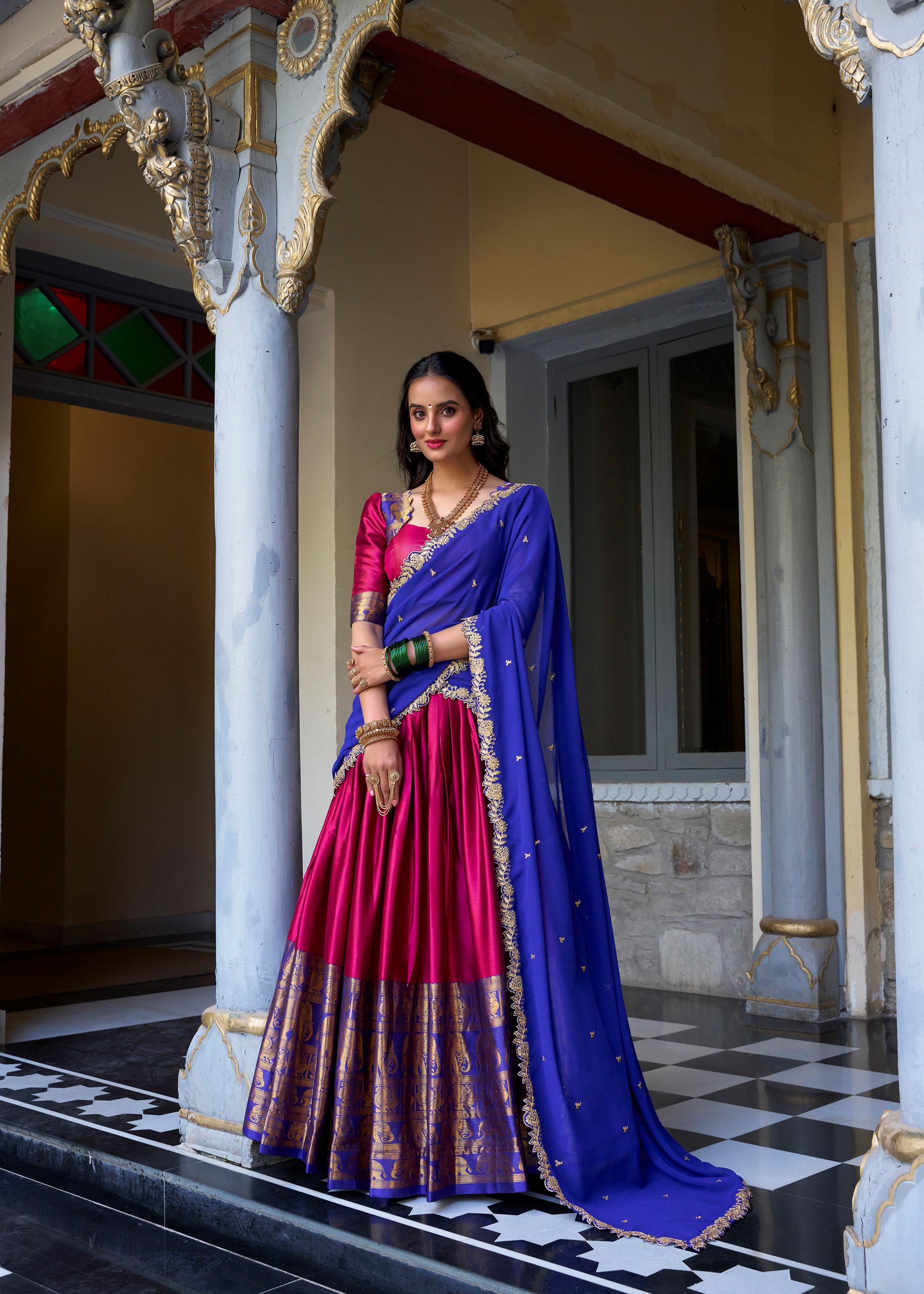 Pink Radiance Narayan Pattu Lehenga Embellished With Exquisite Zari Weaves