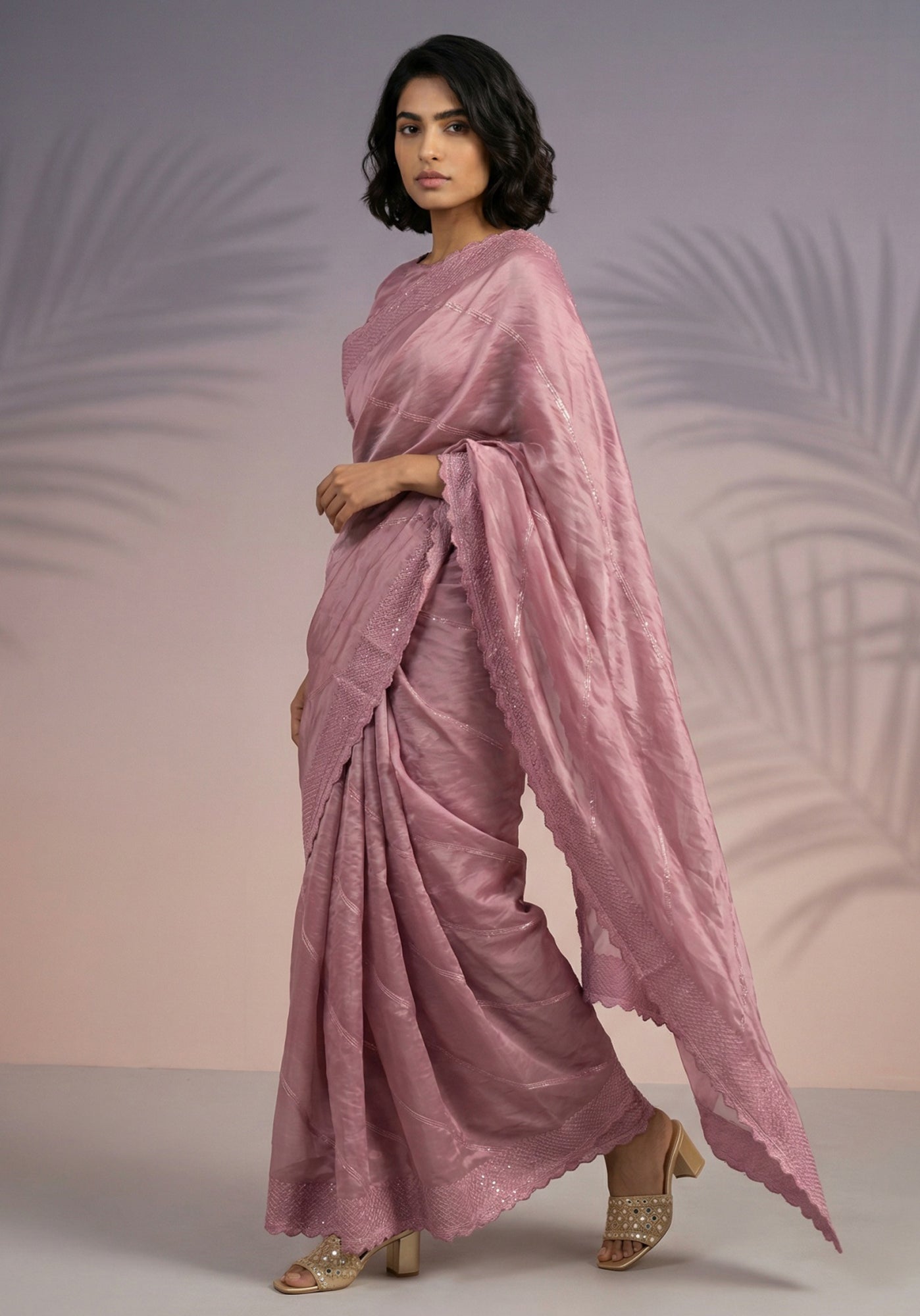 Pink Rasberry Silk Saree with Elegant Thread & Sequins Embroidery