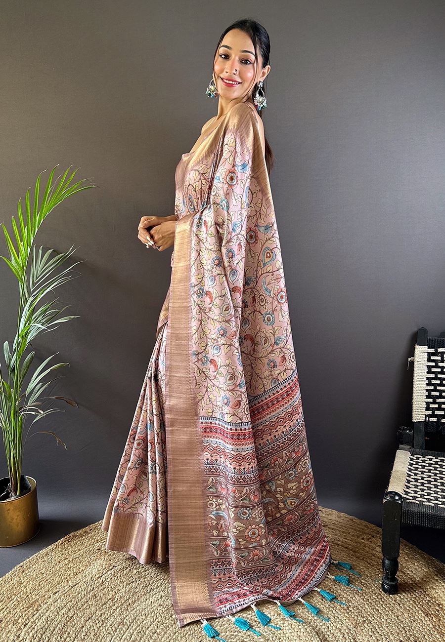 Pink Silk Cotton Kalamkari Printed Saree