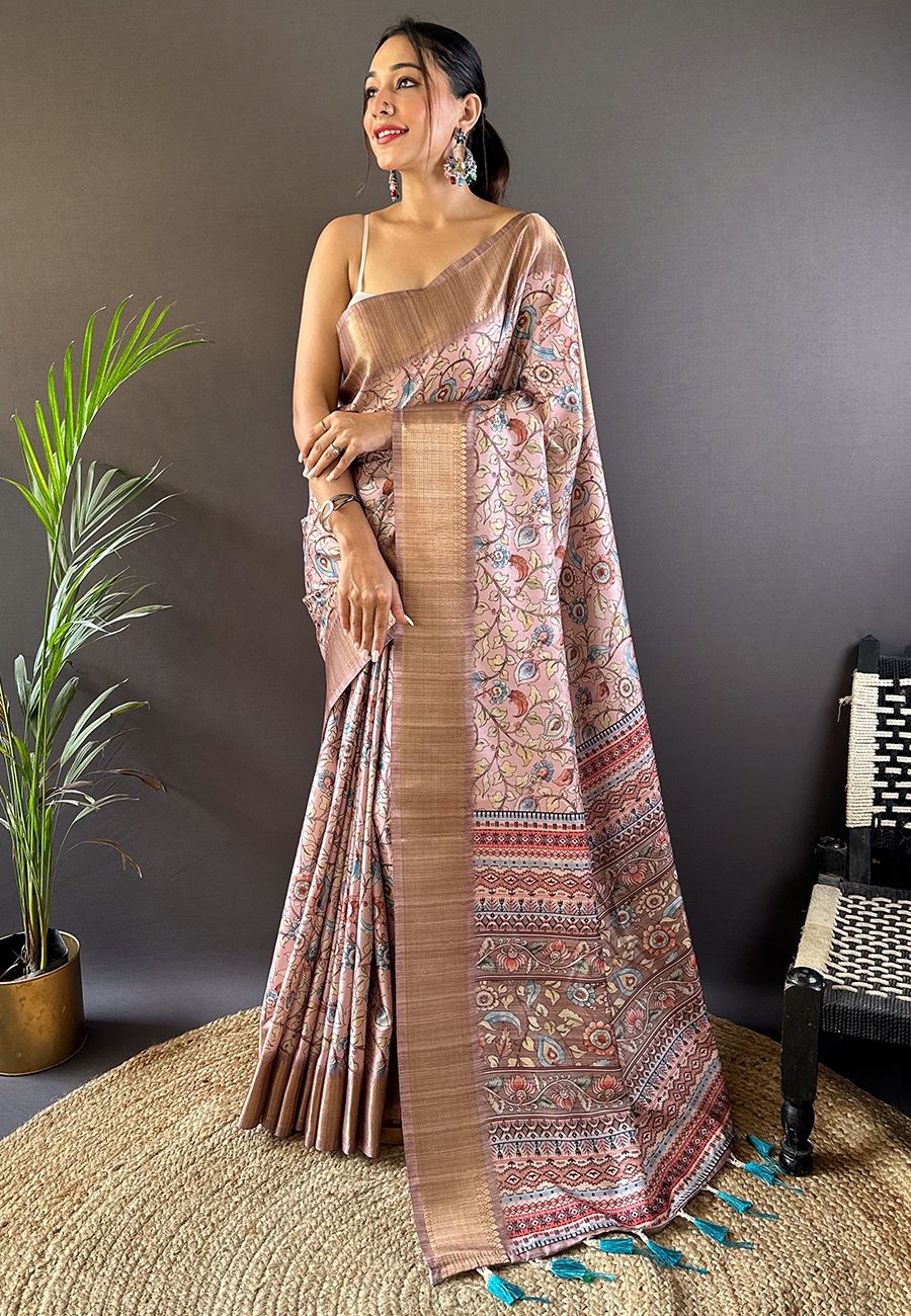Pink Silk Cotton Kalamkari Printed Saree