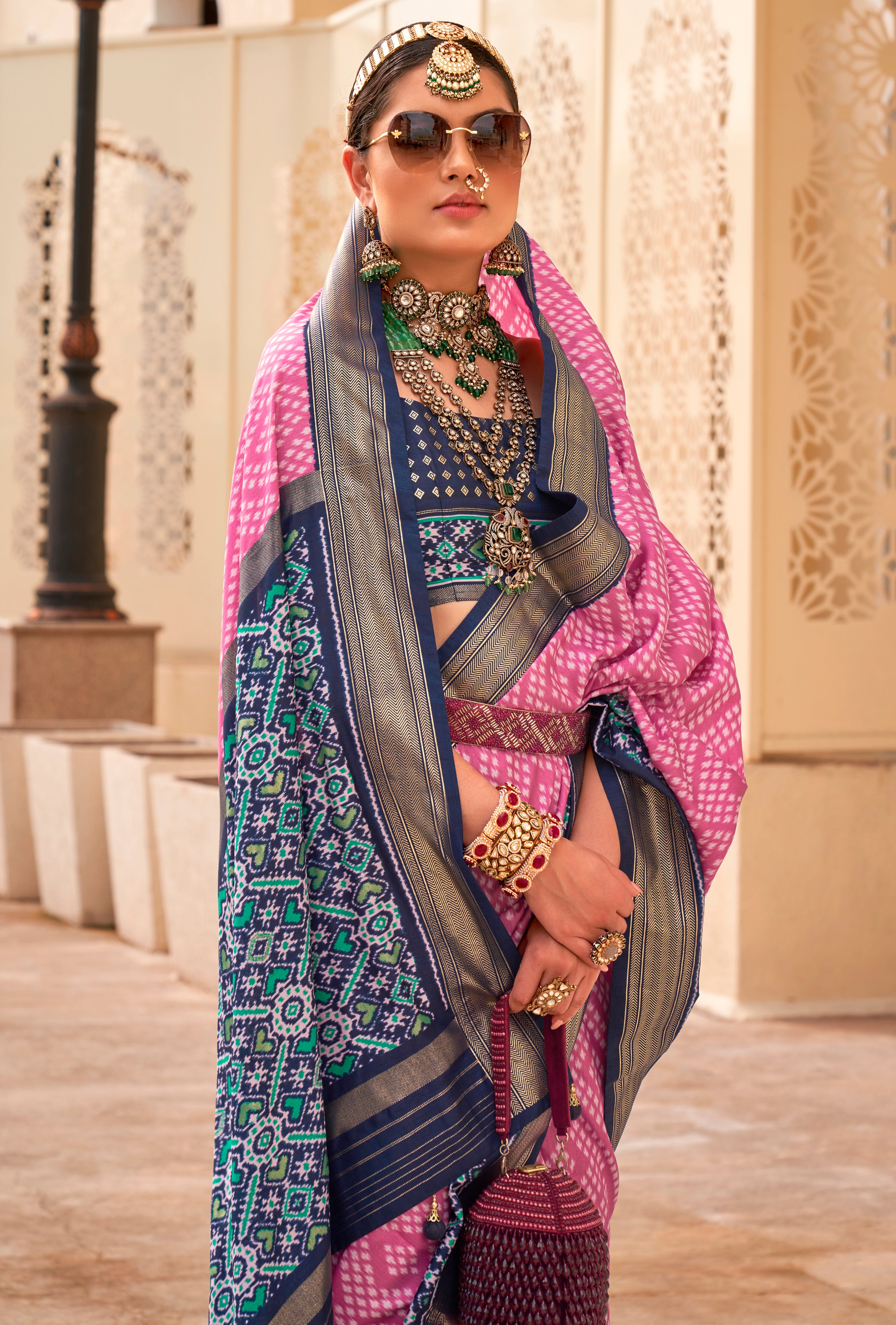 Pink Silk Saree With Digital Patola Print