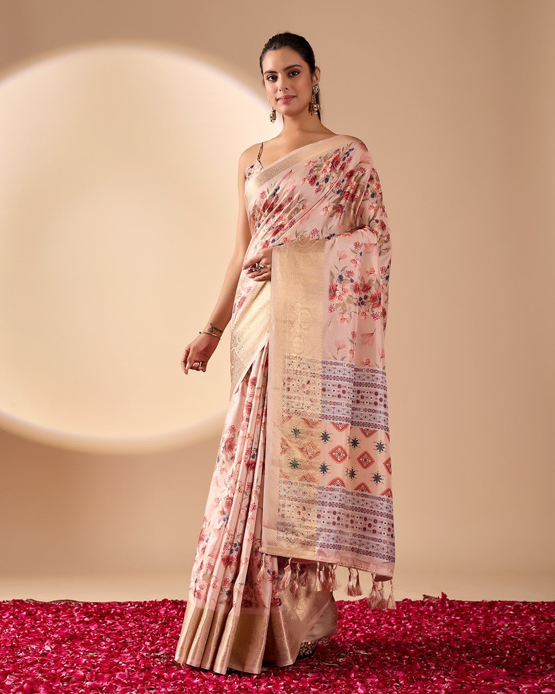 Pink Soft Lichi Silk Saree With Digital Printed Classic Elegant Saree