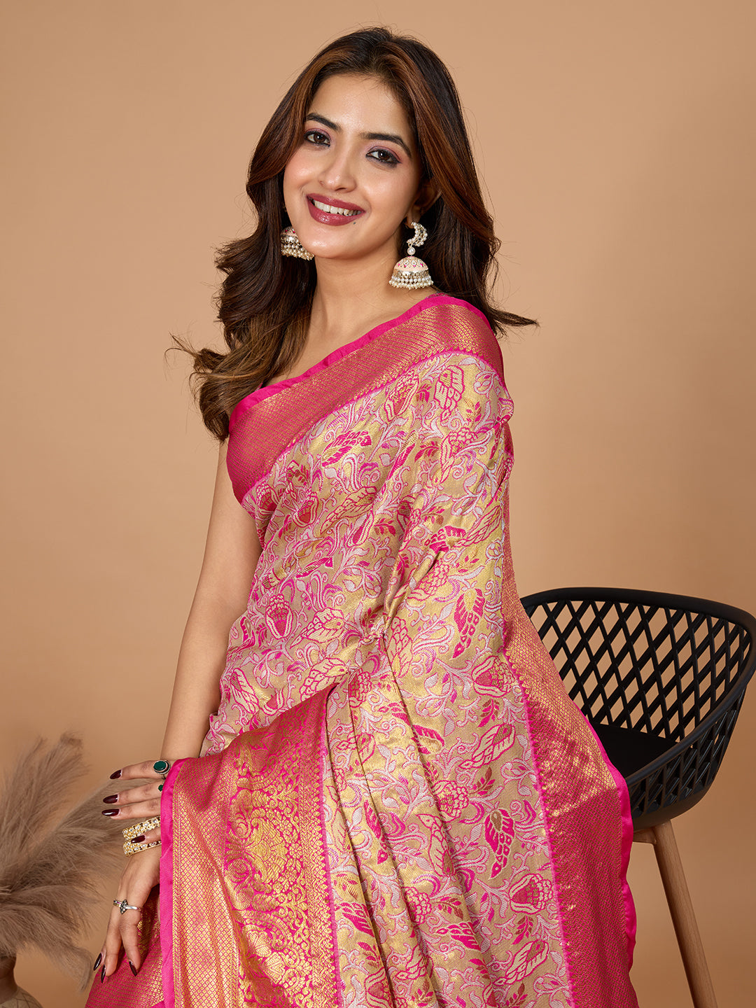 Pink Soft Silk Heavy Woven Jari Designer Adorable Ethnic Saree