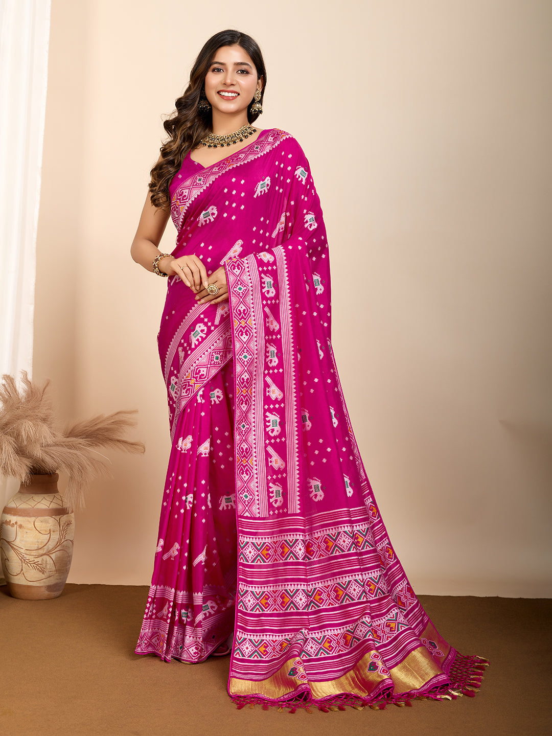 Pink Soft Silk Woven Meenakari Designer Ceremonial Saree