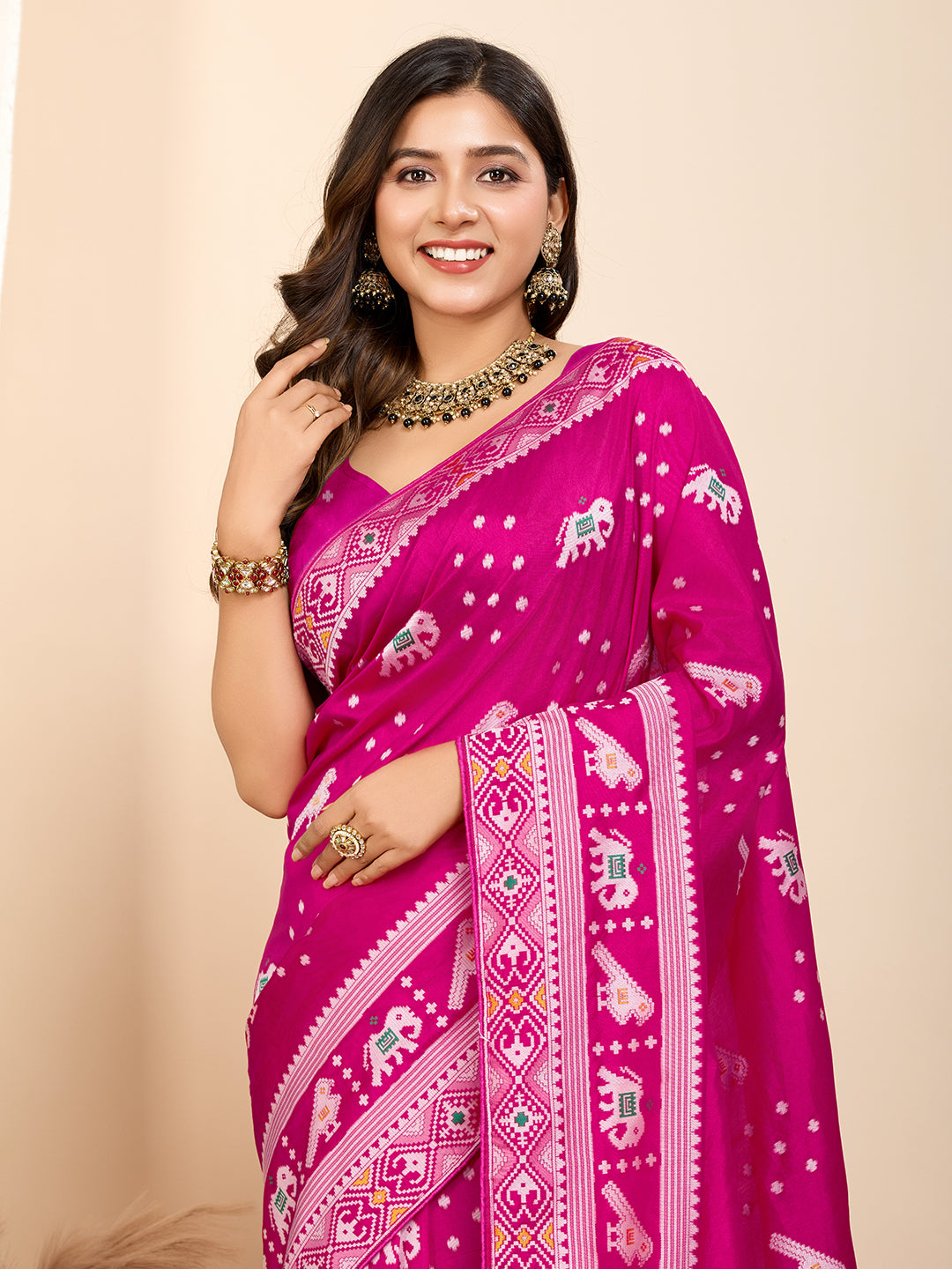 Pink Soft Silk Woven Meenakari Designer Ceremonial Saree