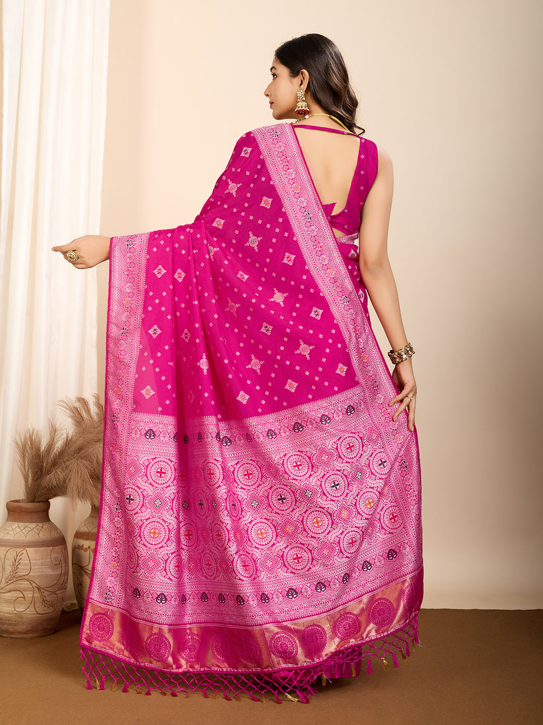 Pink Soft Silk Woven Meenakari Designer Ethnic Saree