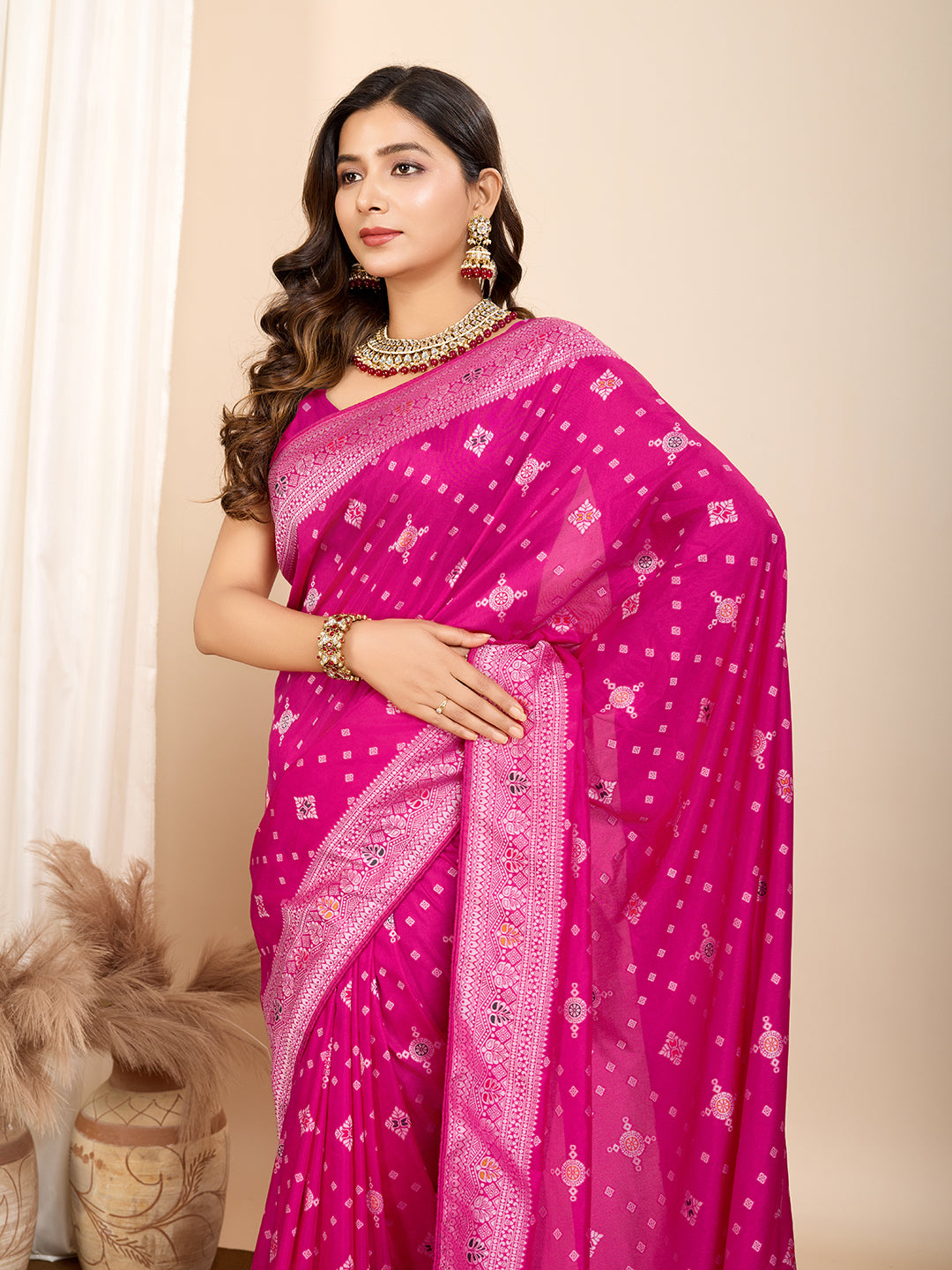 Pink Soft Silk Woven Meenakari Designer Ethnic Saree
