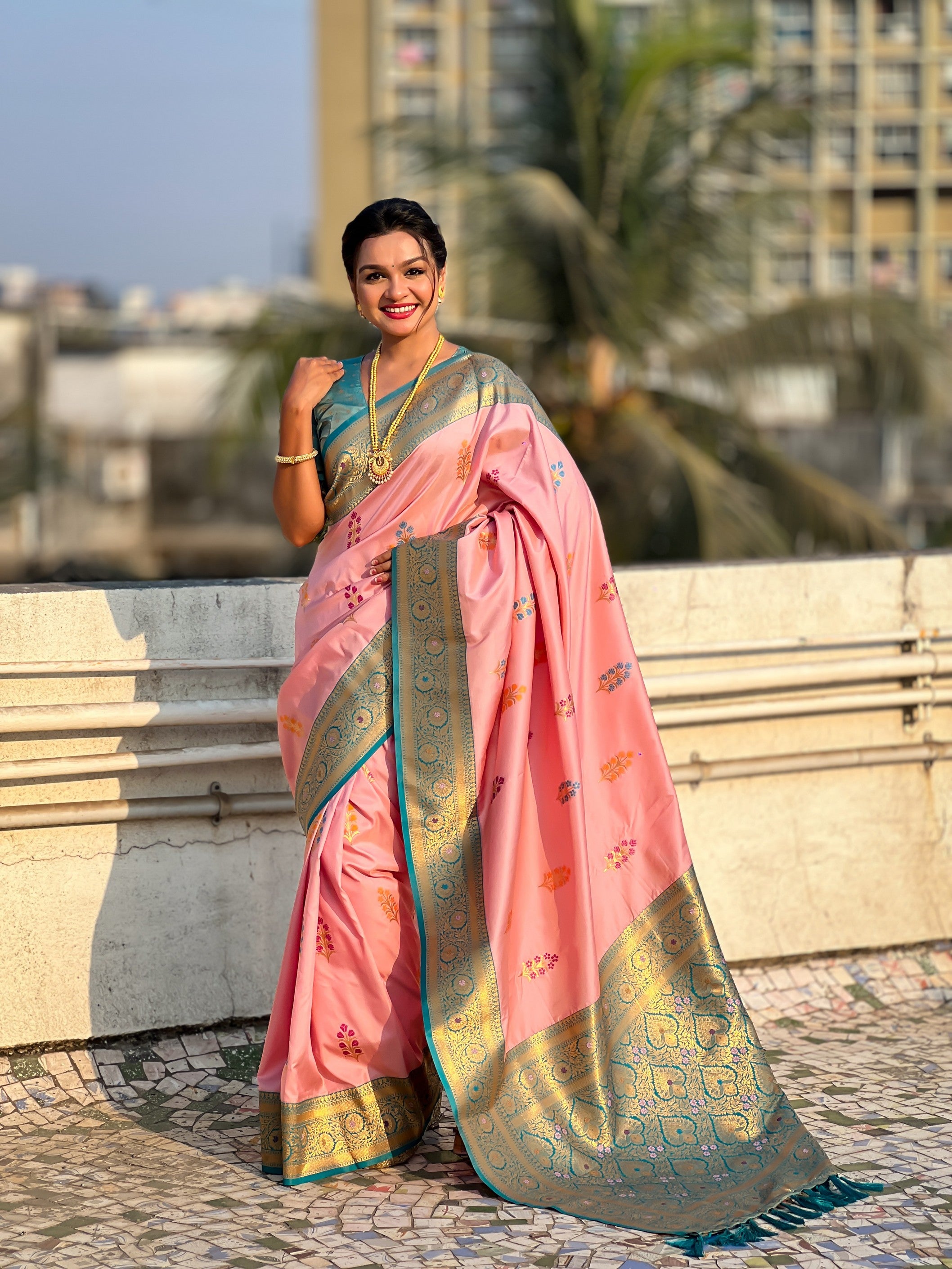 Pink Soft Silk Woven Meenakari Designer Heavy Ceremonial Saree