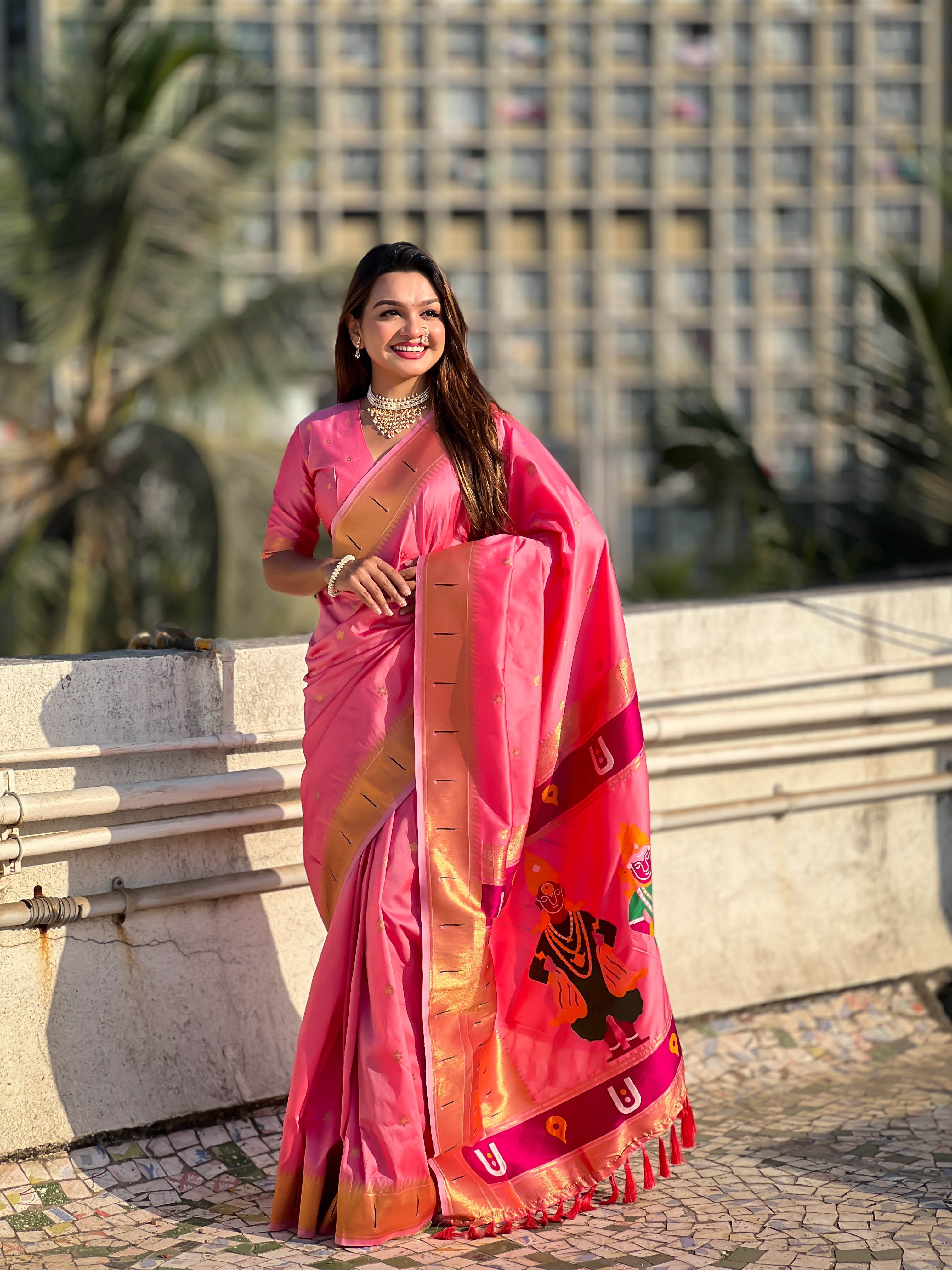 Pink Soft Silk Woven Vitthala Designer Traditional Ethnic Saree