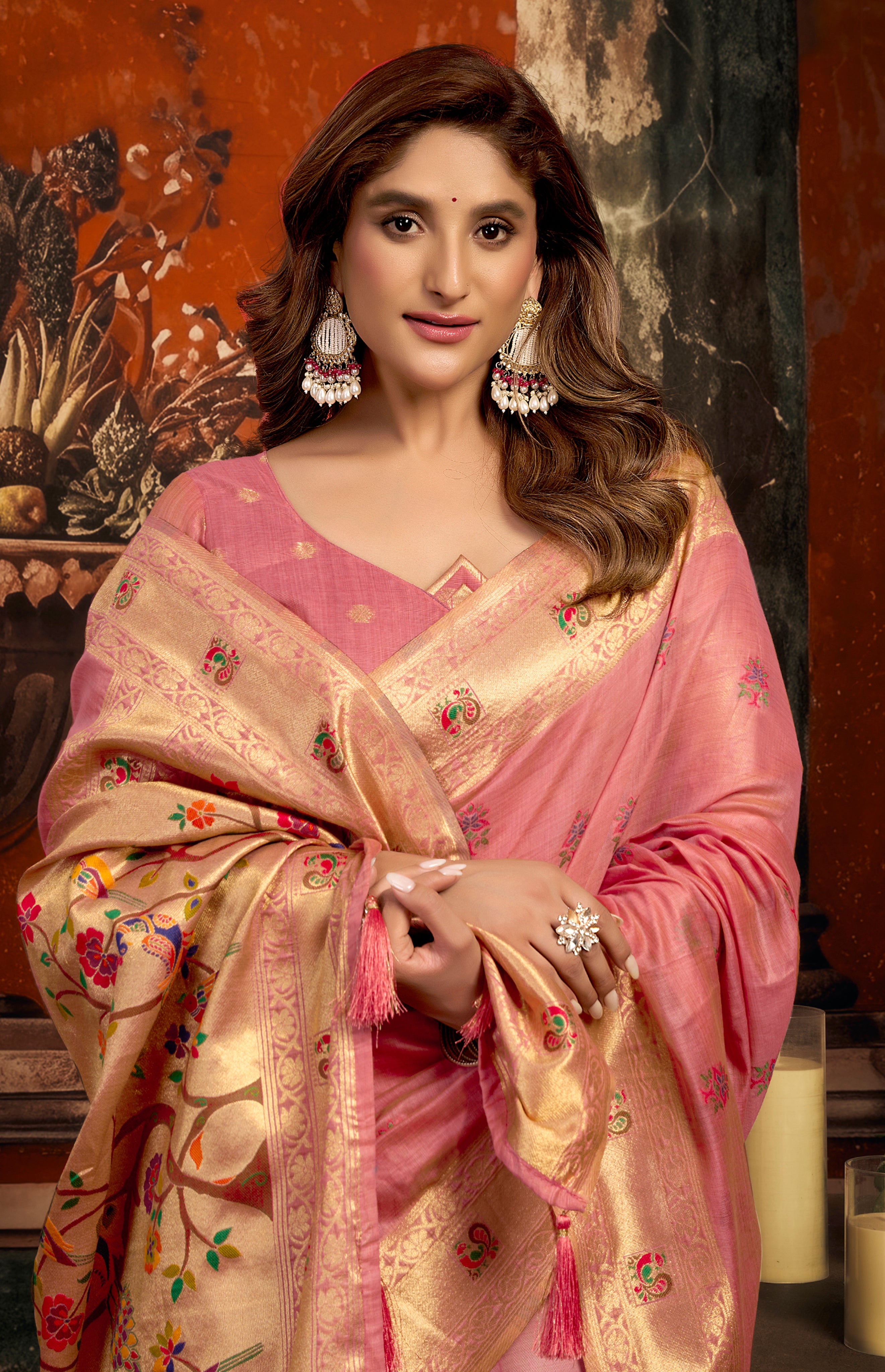 Pink Super Kota Saree with Classic Paithani Woven Style