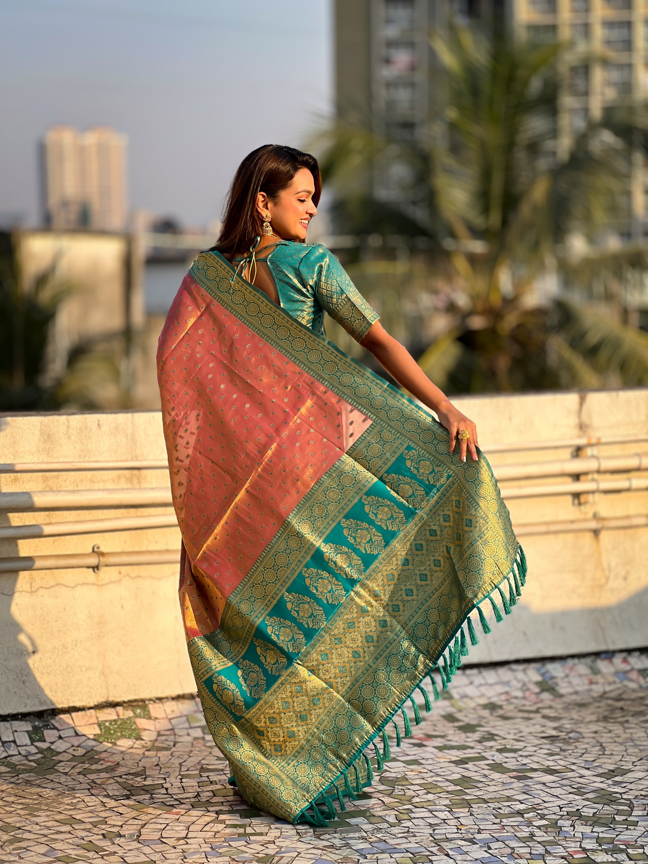 Pink Tissue Silk Heavy Woven Jari Designer Ethnic Ceremonial Saree