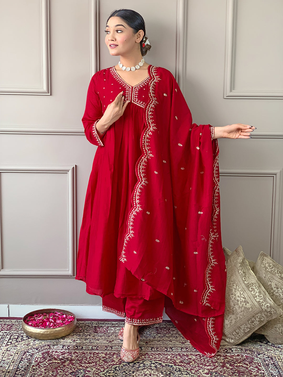 Pink Viscose Elegant Kurta Pant Set With Embroidery Work
