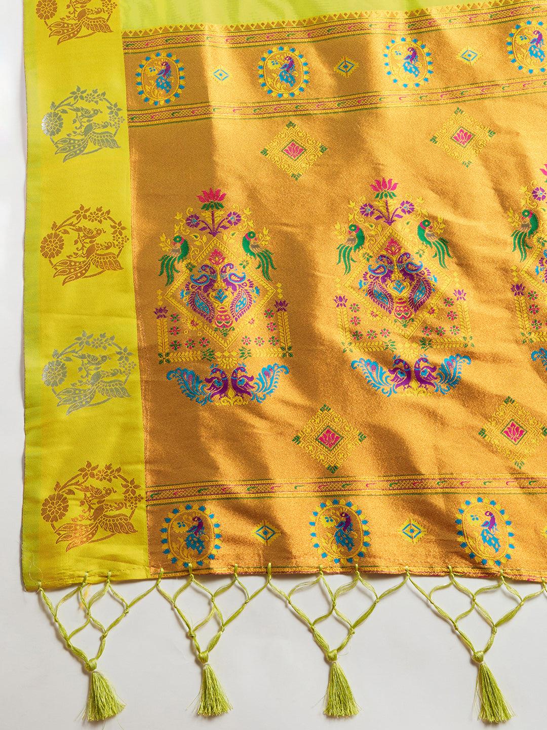 Pista Banarasi Silk Saree with Silver Butti and Paithani Pallu