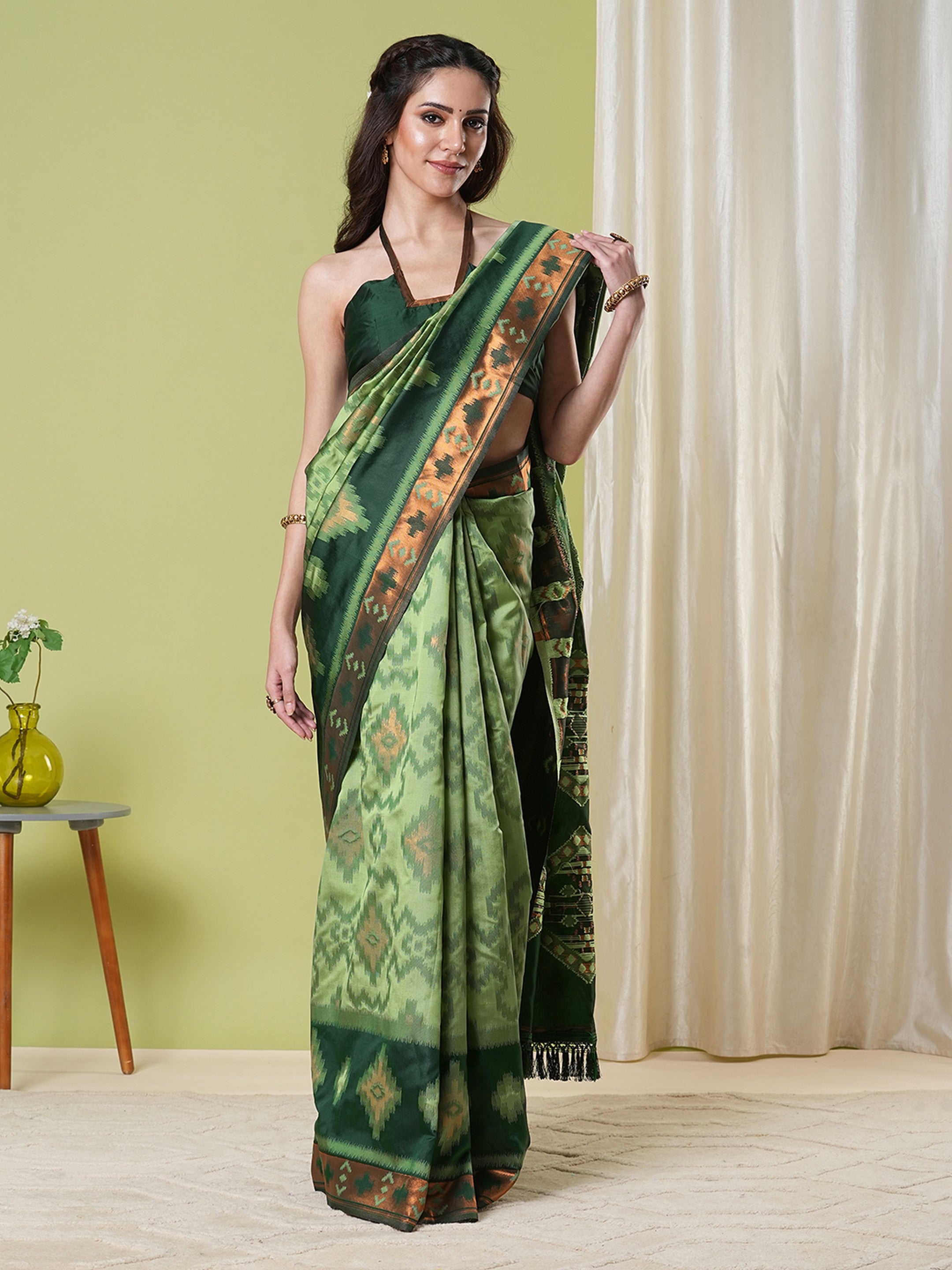 Pista Banarasi Silk Woven Jacquard Designer Saree