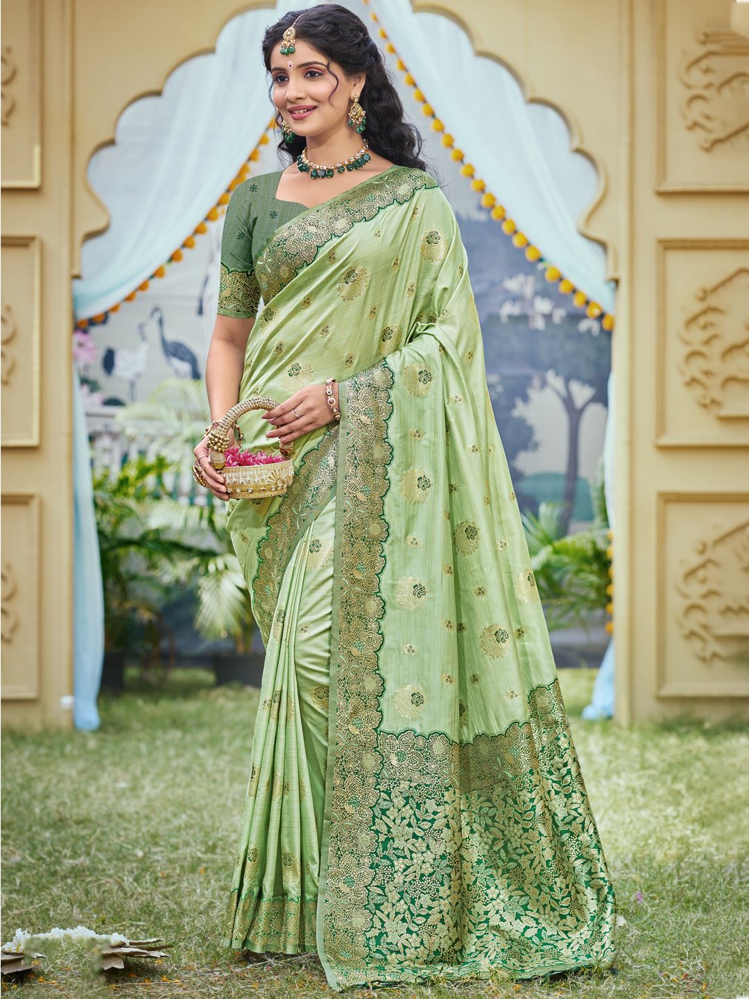 Pista Color Classic Banarasi Silk Saree
