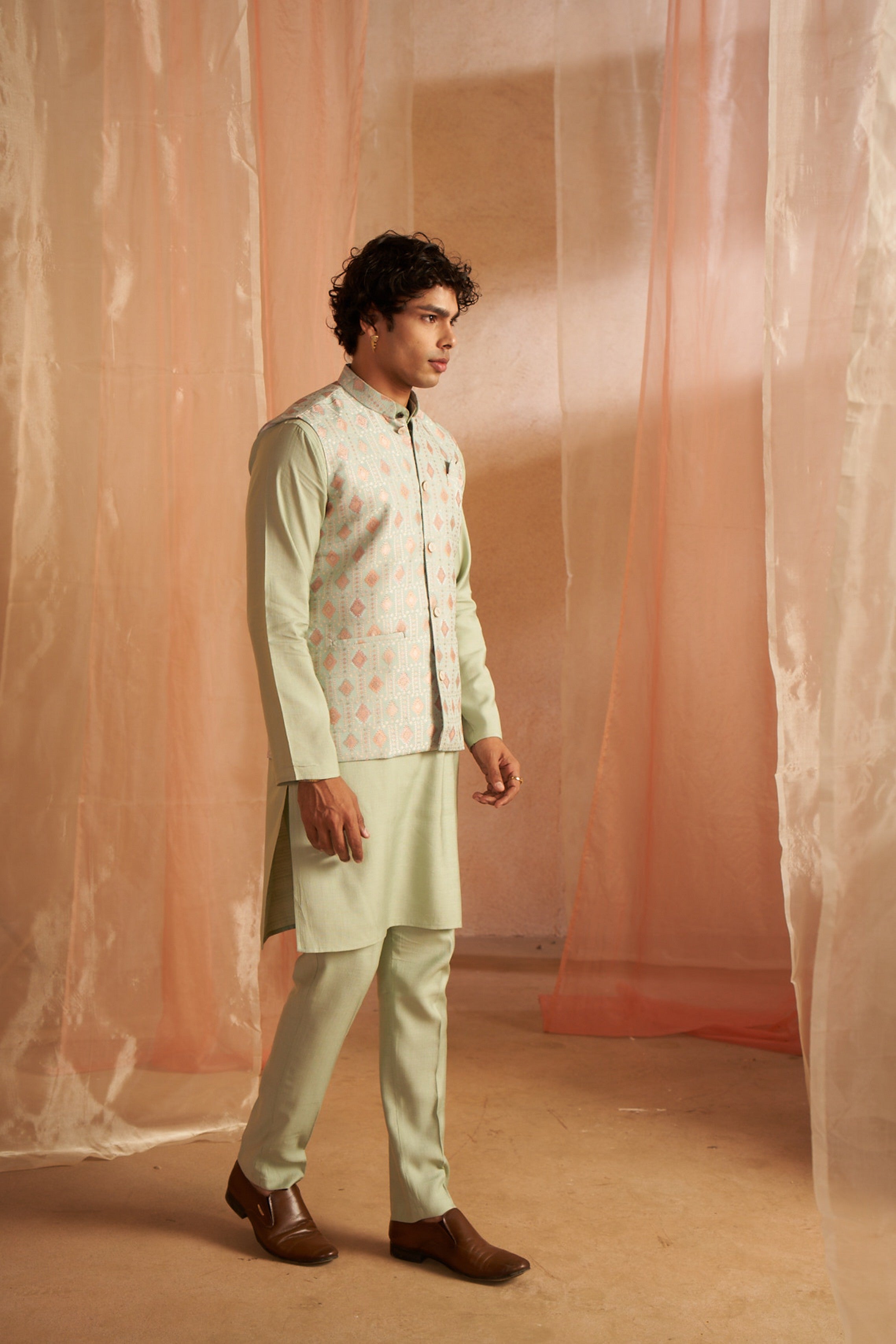 Pista Color Printed Ethnic Jacket – Perfect for Traditional Celebrations