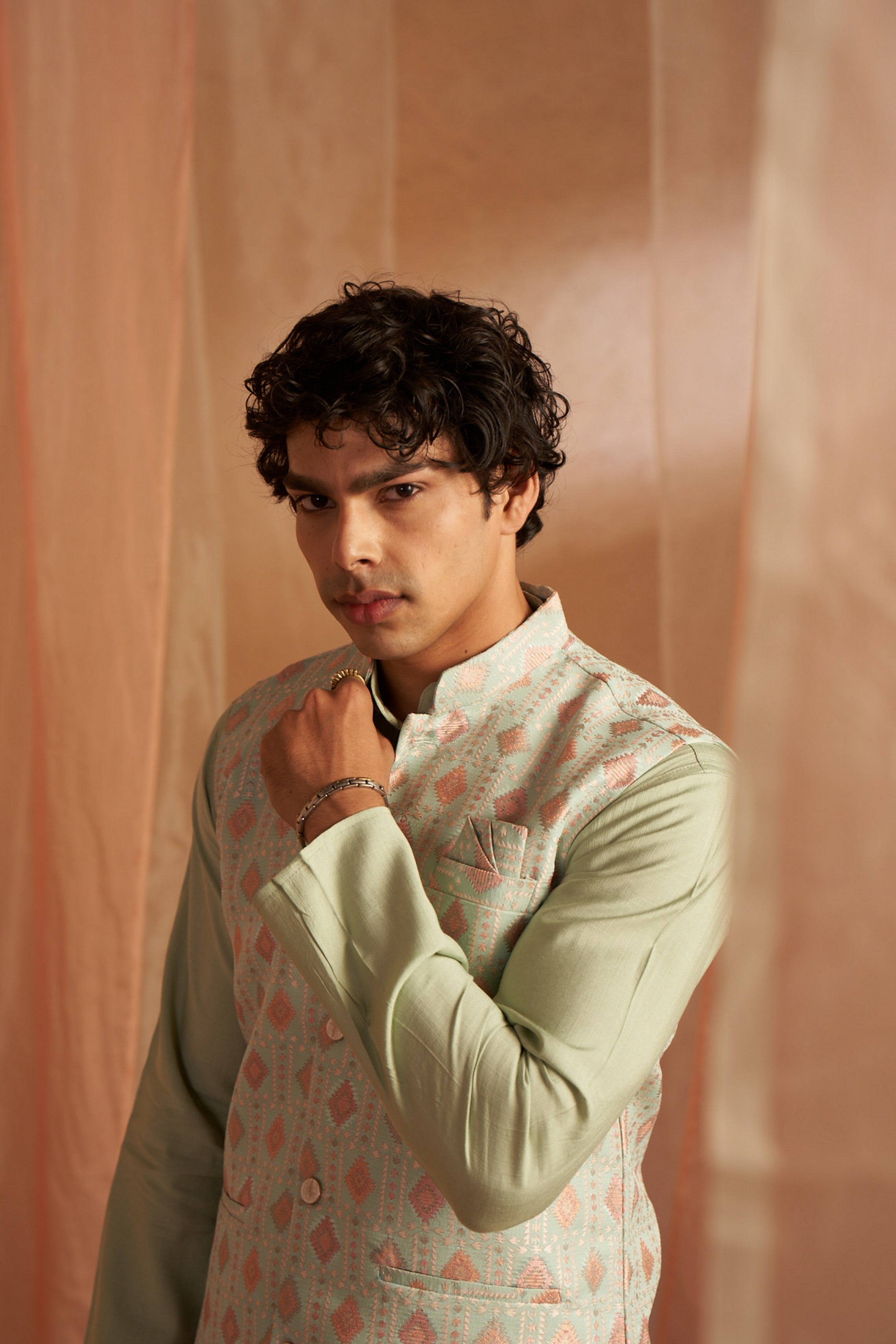 Pista Color Printed Ethnic Jacket – Perfect for Traditional Celebrations