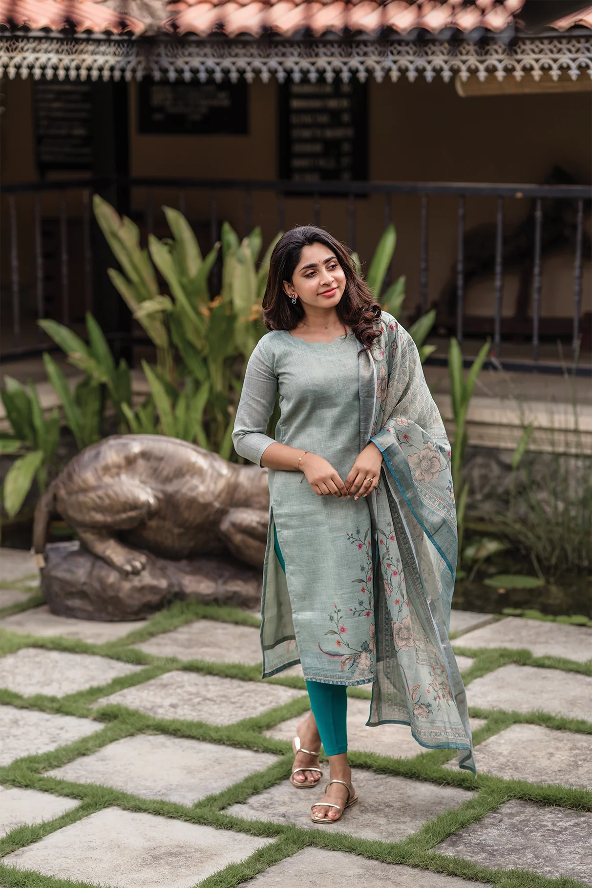 Pista Green Cotton Kurta Pant Set Printed