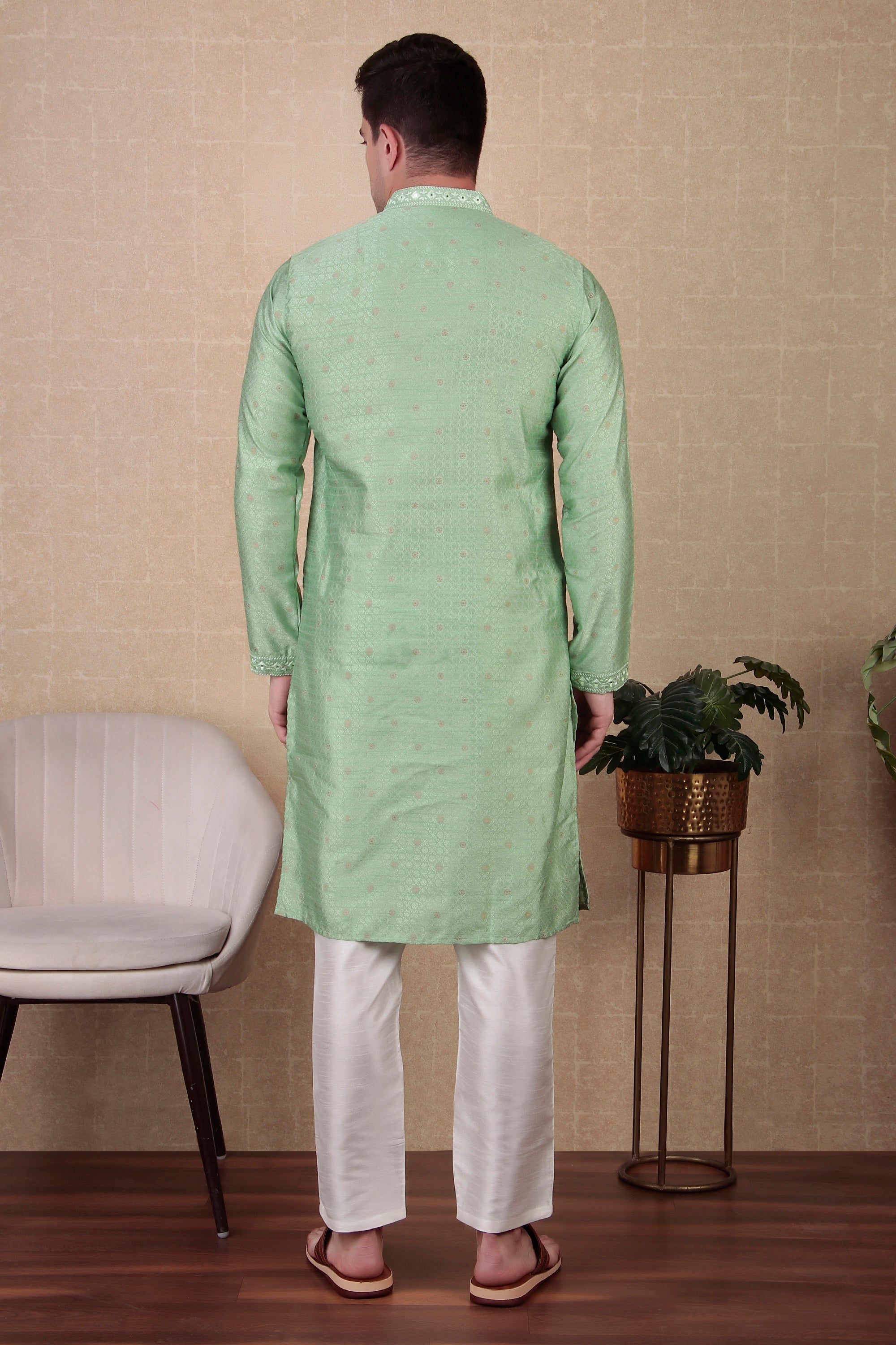Pista Jacquard Silk Kurta Payjama – Soft and Refreshing