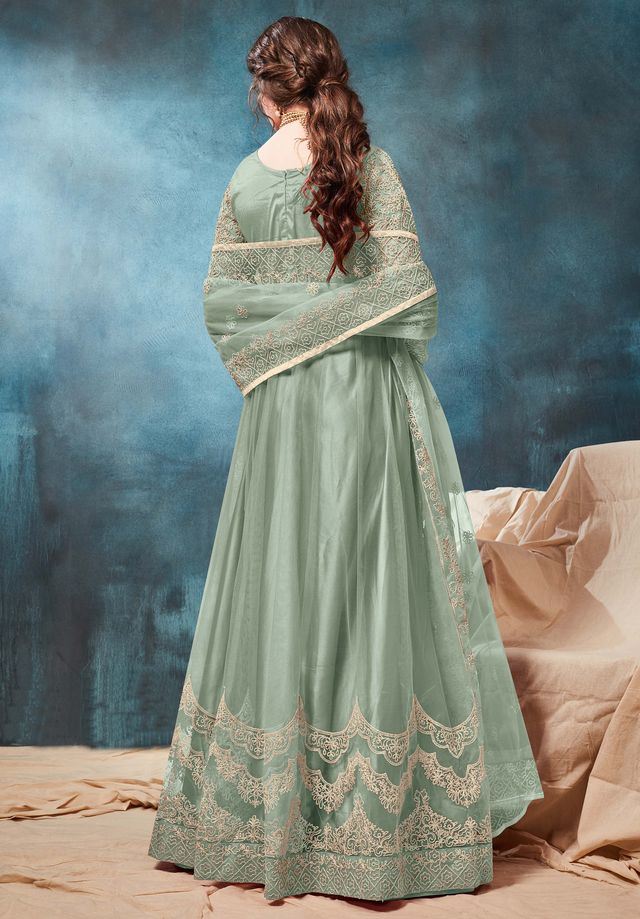 Pista Net Embroidered Anarkali Suits