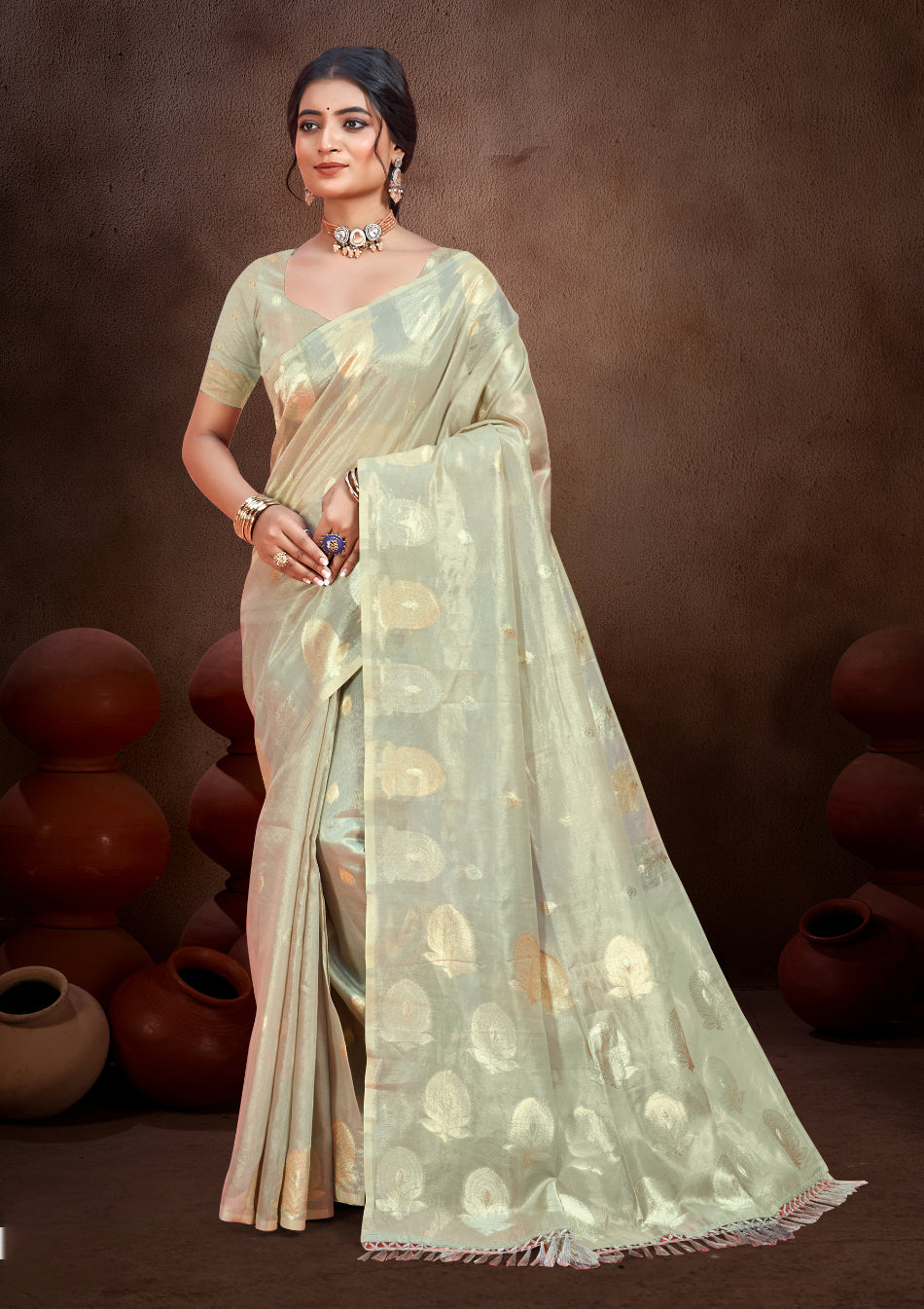 Premium Grey Munga kota Festival Saree for Women