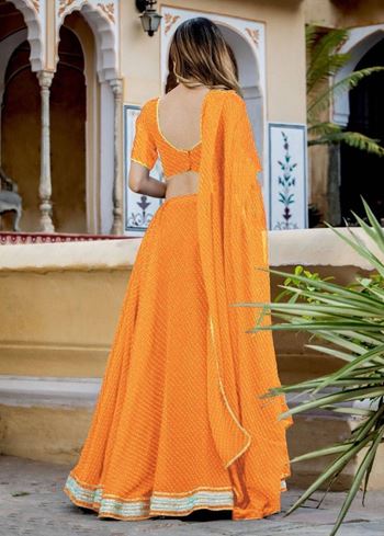 Pretty Orange Laheriya Print Georgette Wedding Lehenga Choli