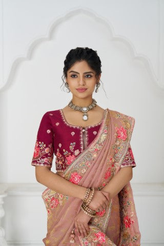 Pretty Peach: Multicolor Embroidery With Blooming Floral Designs