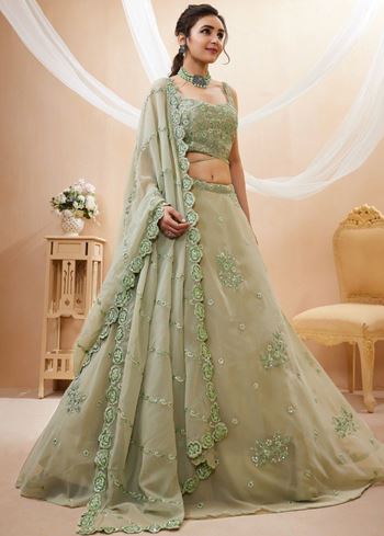 Pretty Pista Green Sequins Georgette Engagement Wear Lehenga Choli