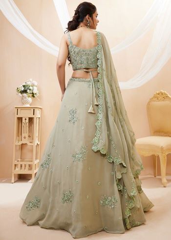 Pretty Pista Green Sequins Georgette Engagement Wear Lehenga Choli