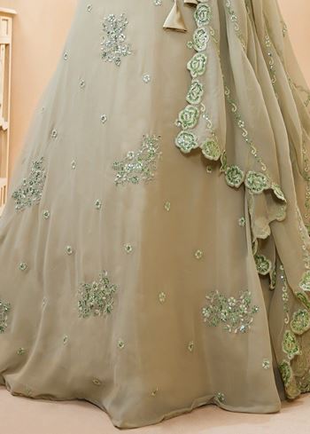 Pretty Pista Green Sequins Georgette Engagement Wear Lehenga Choli