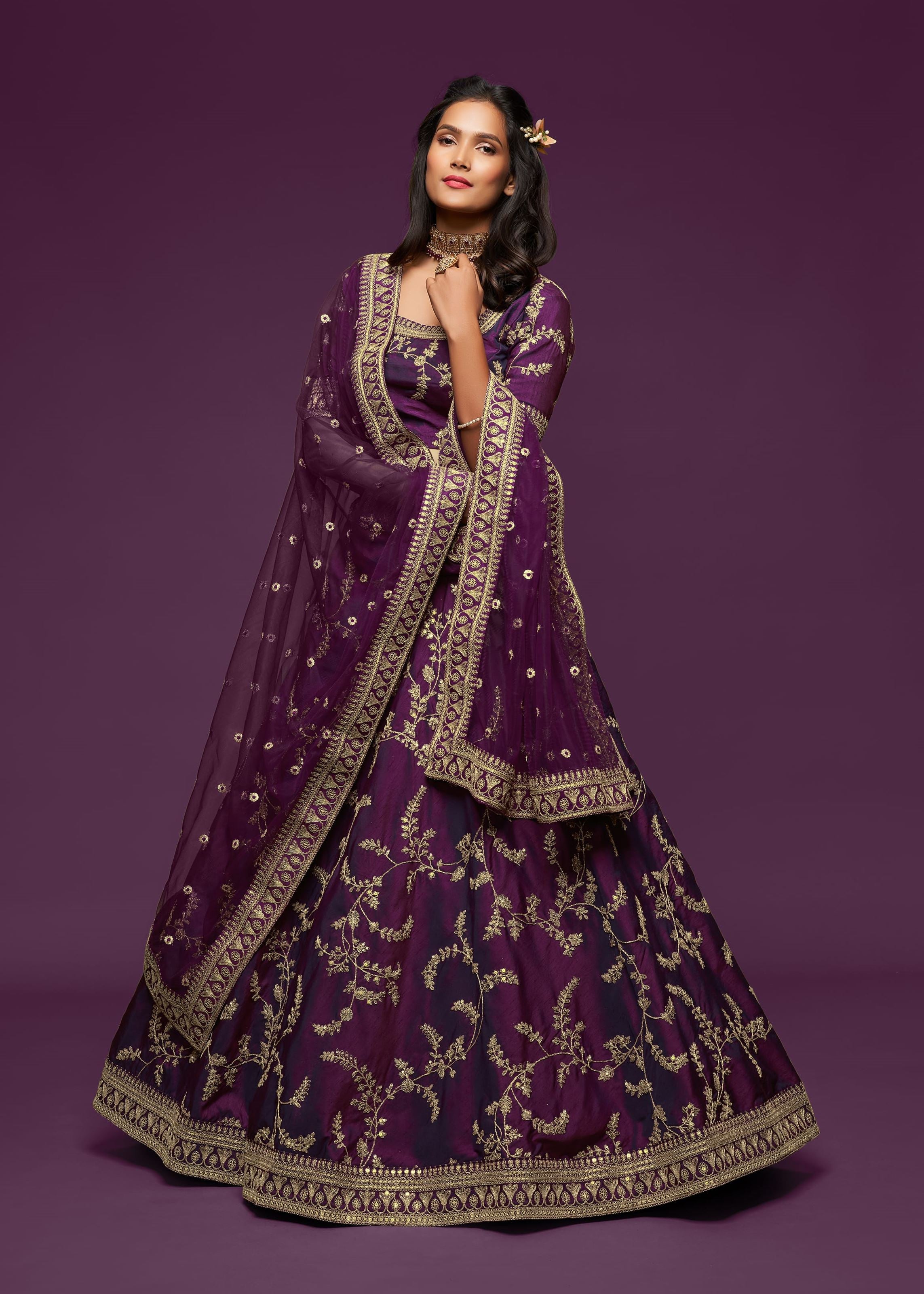 Purple Art Silk Lehenga Choli With Thread, Zari, Dori and Sequins Embroidery Work
