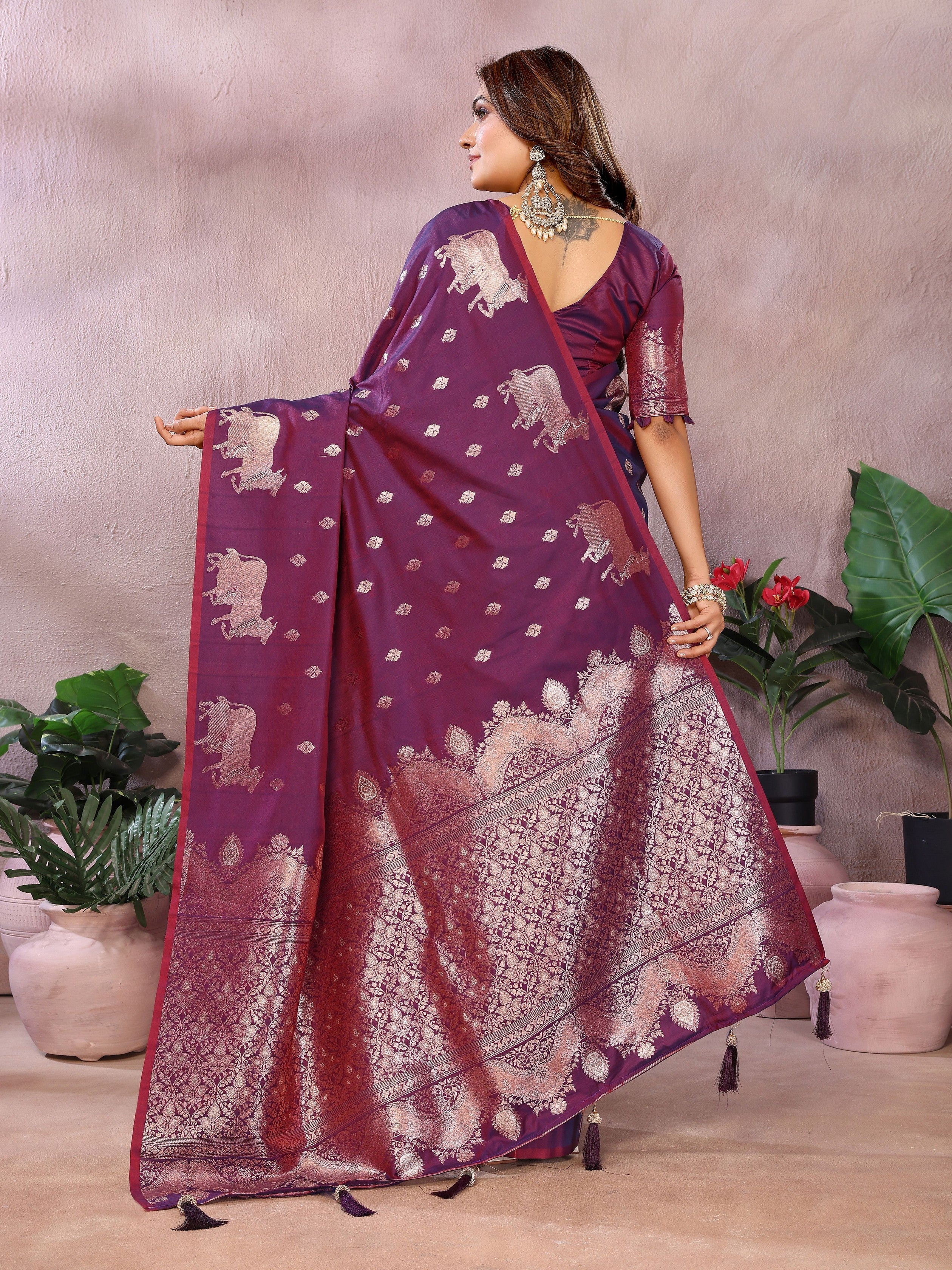 Purple Banarasi Silk Jacquard Weaving Designer Ceremonial Saree