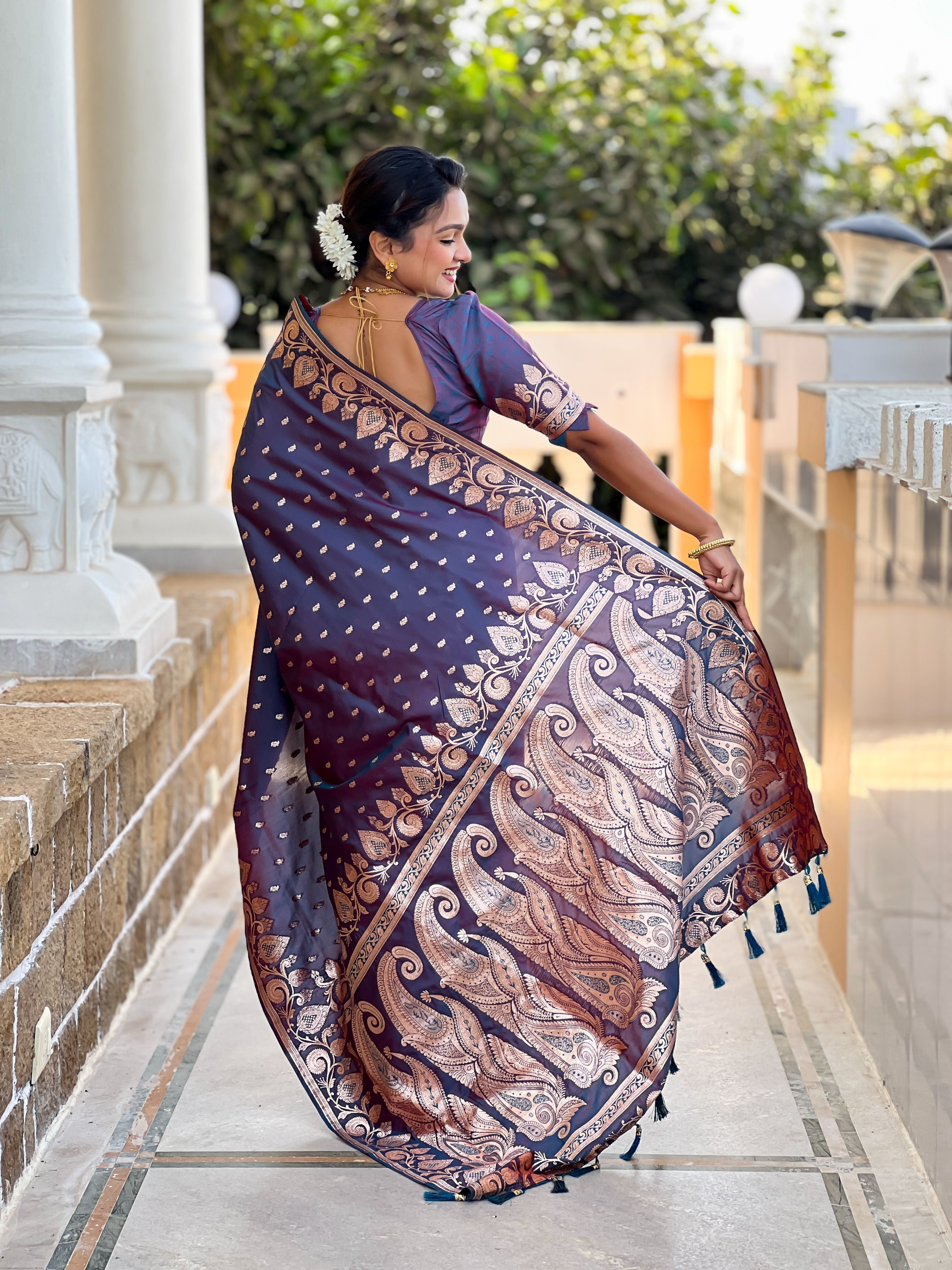 Purple Banarasi Silk Saree With Woven Jacquard Designer Partywear Saree