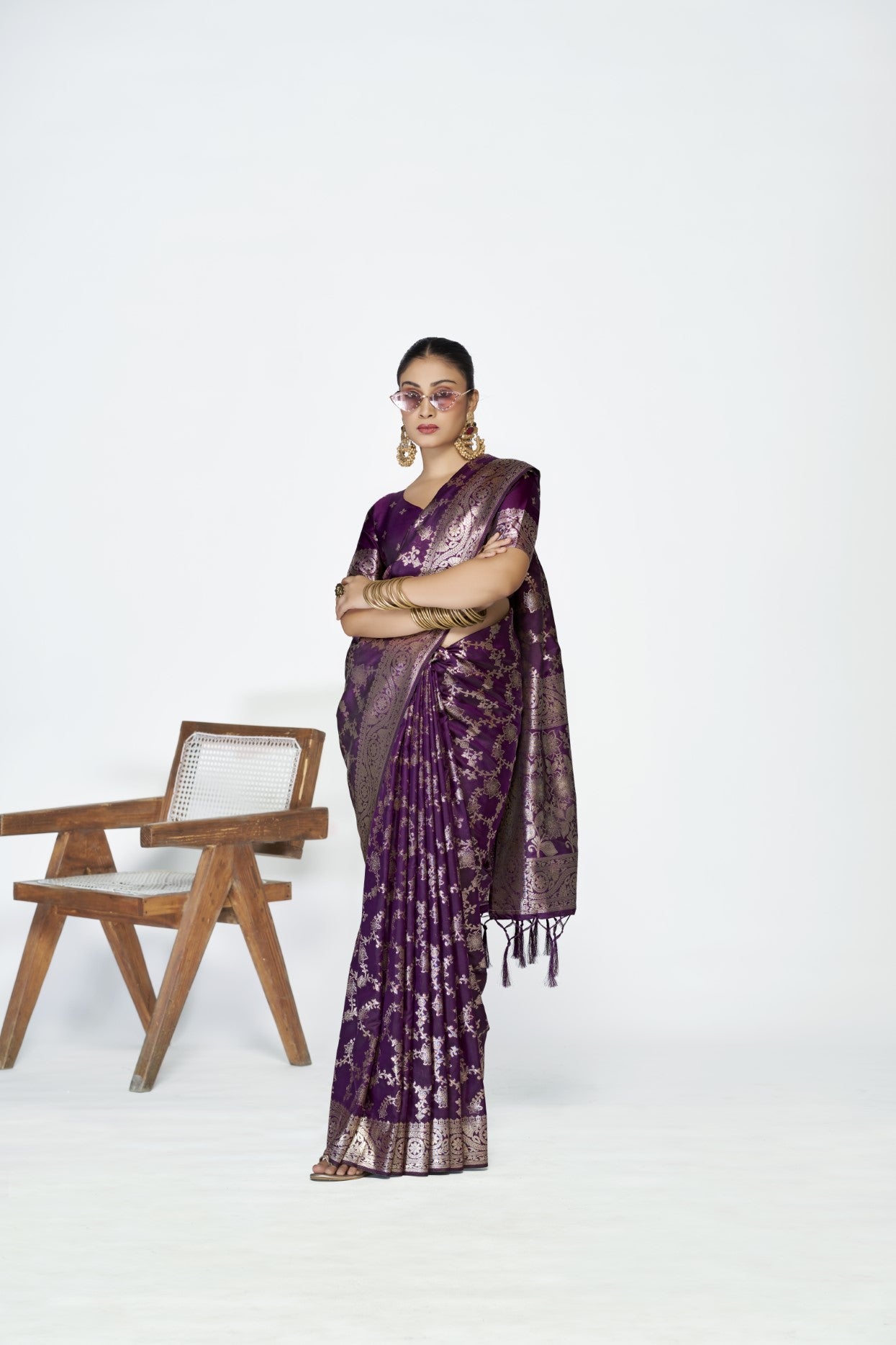 Purple Banarasi Silk Saree with Weaving