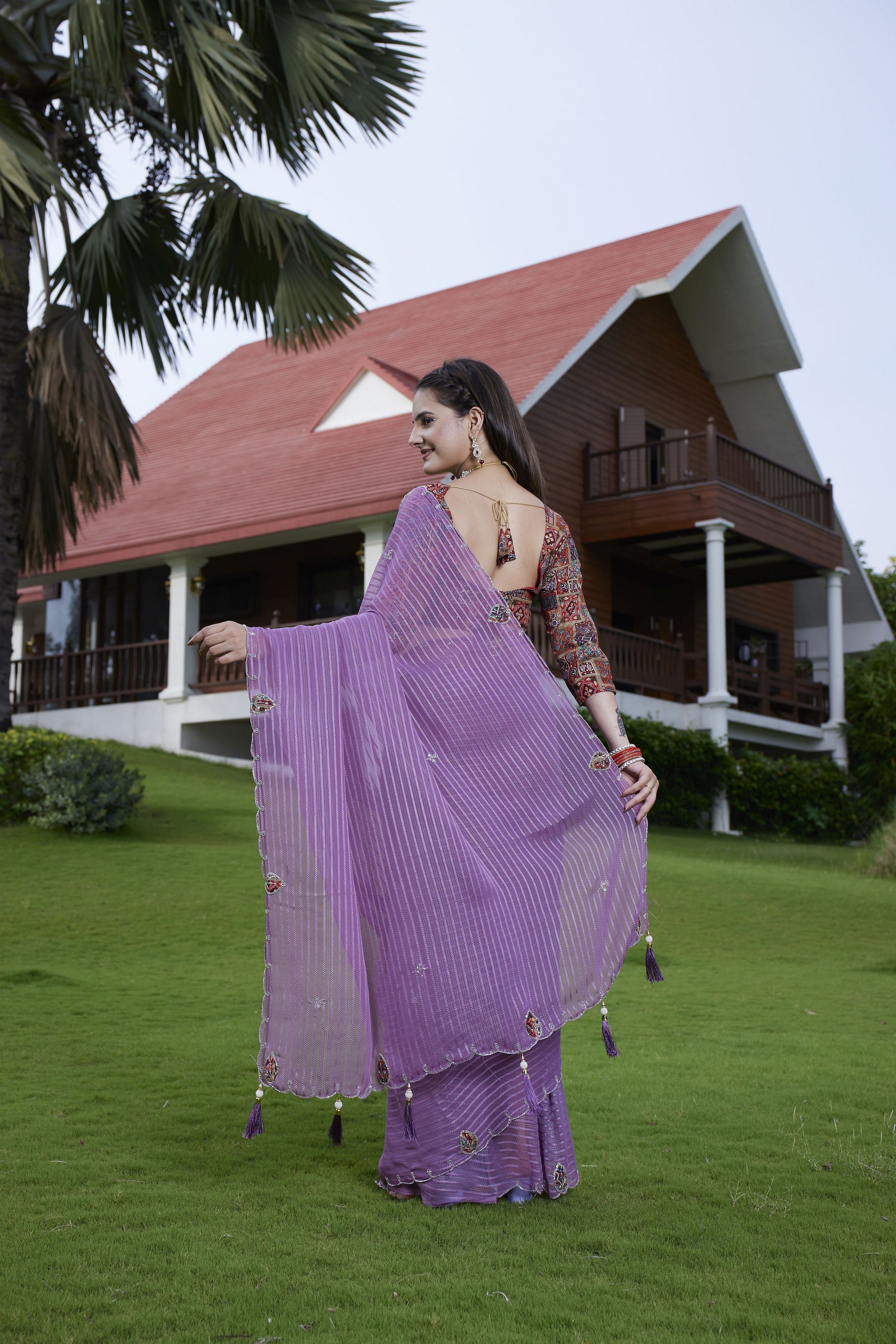 Purple Beautiful Designer Girlie Trendy Saree