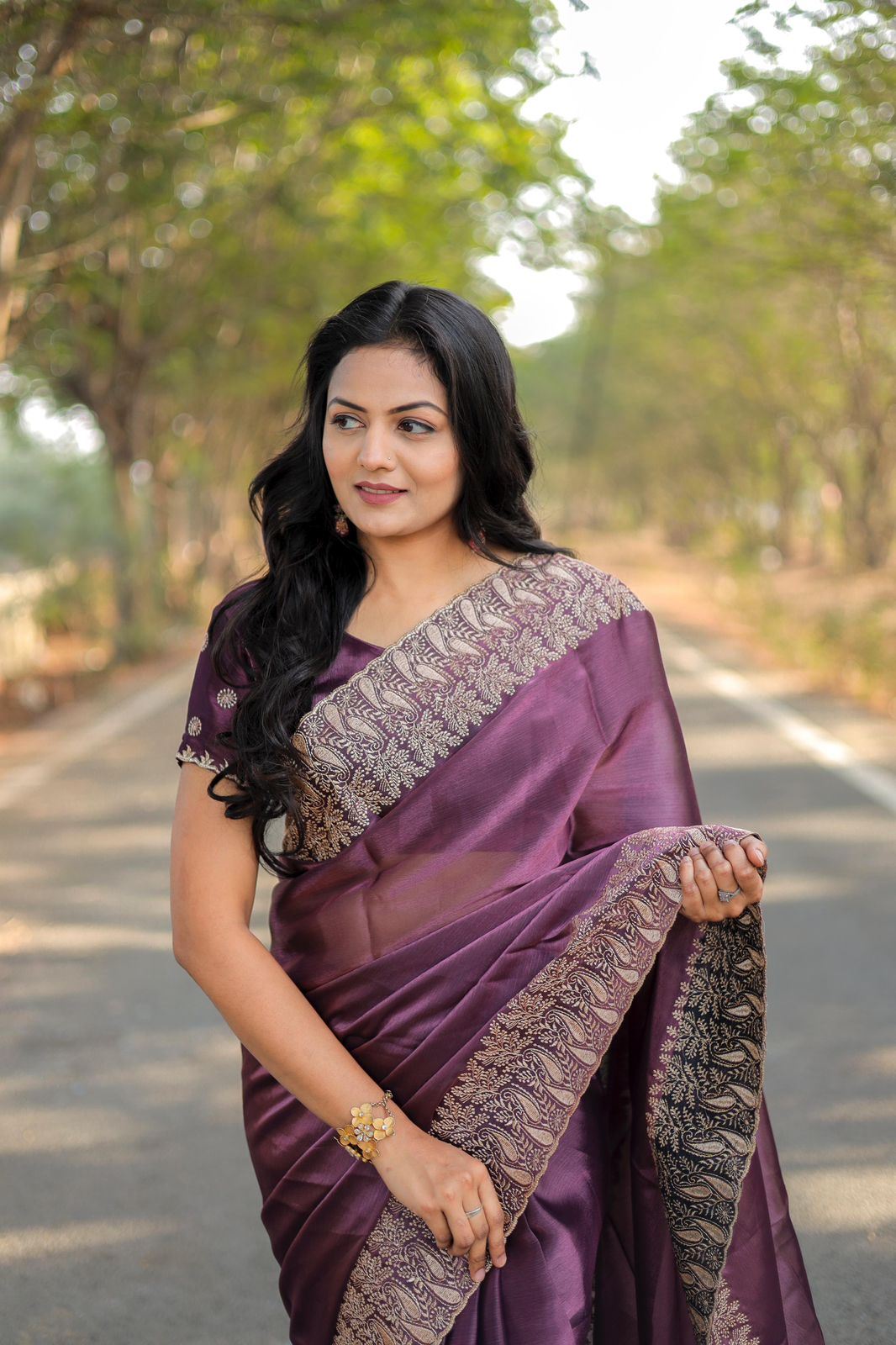 Purple Colour Burburry Silk Heavy Work Saree