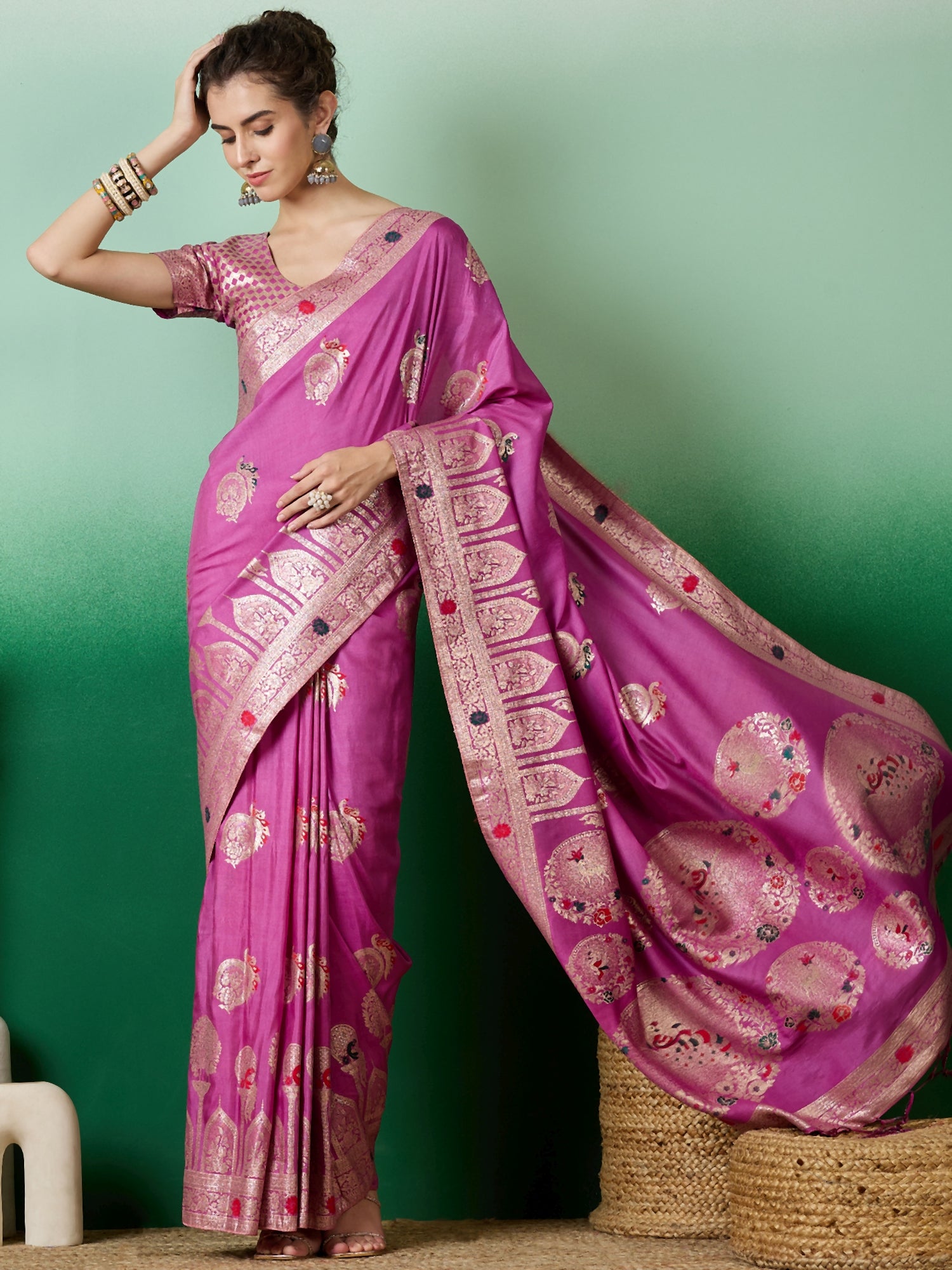 Purple Dolla Cotton Woven Meenakari Designer Ethnic Festive Saree