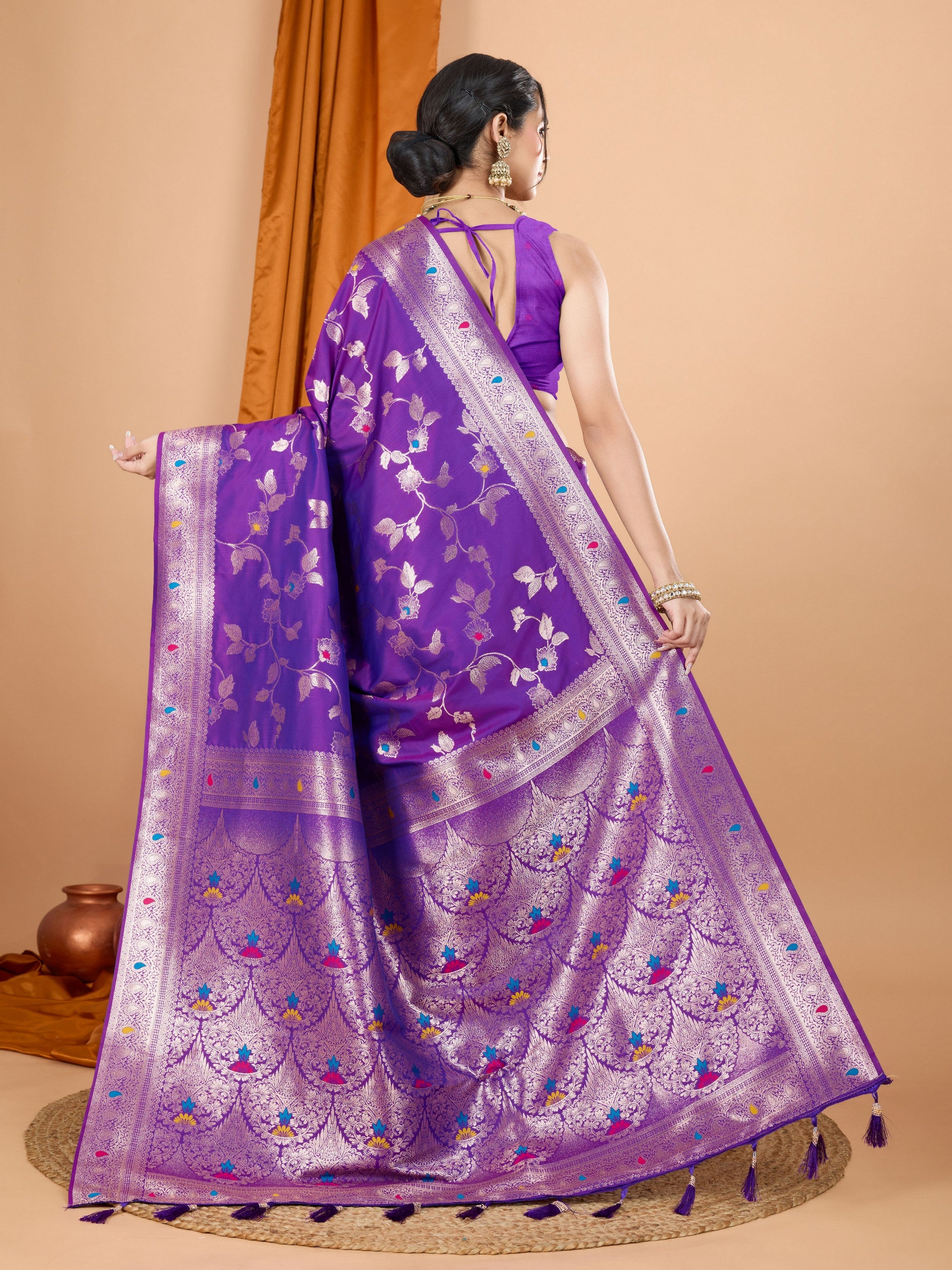 Purple Ethnic Banarasi Silk Saree With Woven Jari Designer Work