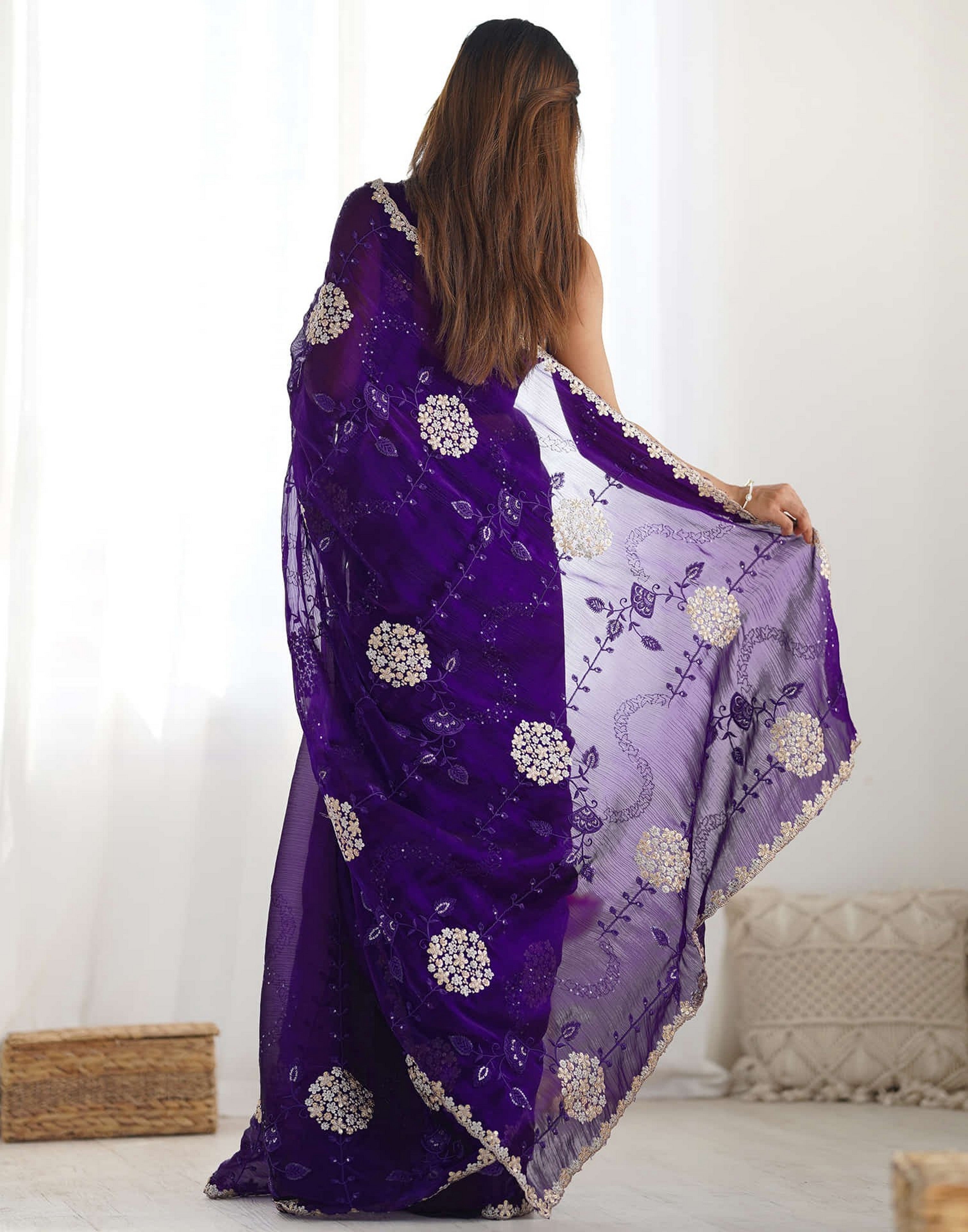 Purple Fancy Embroidery Work Jimmy Choo Girlie Bollywood Saree